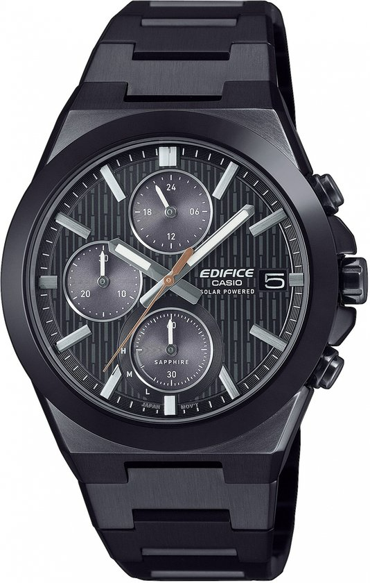 EFS-S650DC-1AEF. Casio Edifice horloge. Solar Powerd. Zwart stalen band en kast. 