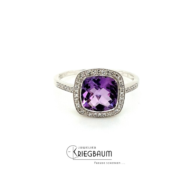 Max Fr&ouml;hlich Ring Ref.-Nr.: 14-171 585/- Gold 1 Amethyst lila  32 Diamant Wesselton kleine Einschl&uuml;sse Brillantschliff 0,124ct.  Ringgr&ouml;&szlig;e 54