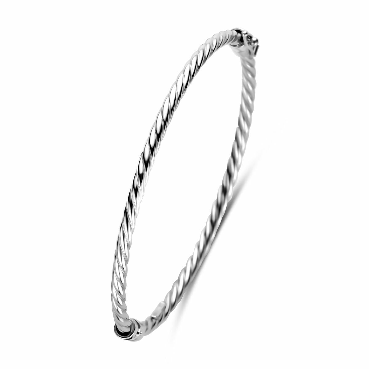 Gerhodineerd 925 zilveren bangle met een afmeting van 60x3mm voorzien van een luxe scharniersluiting met extra veiligheid