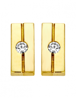 gouden oorstekers 
rechthoek met 0,02 crt diamant