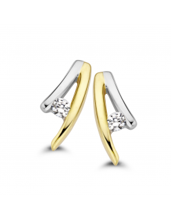 Gouden oorbellen bicolor
met diamant 0,04 crt