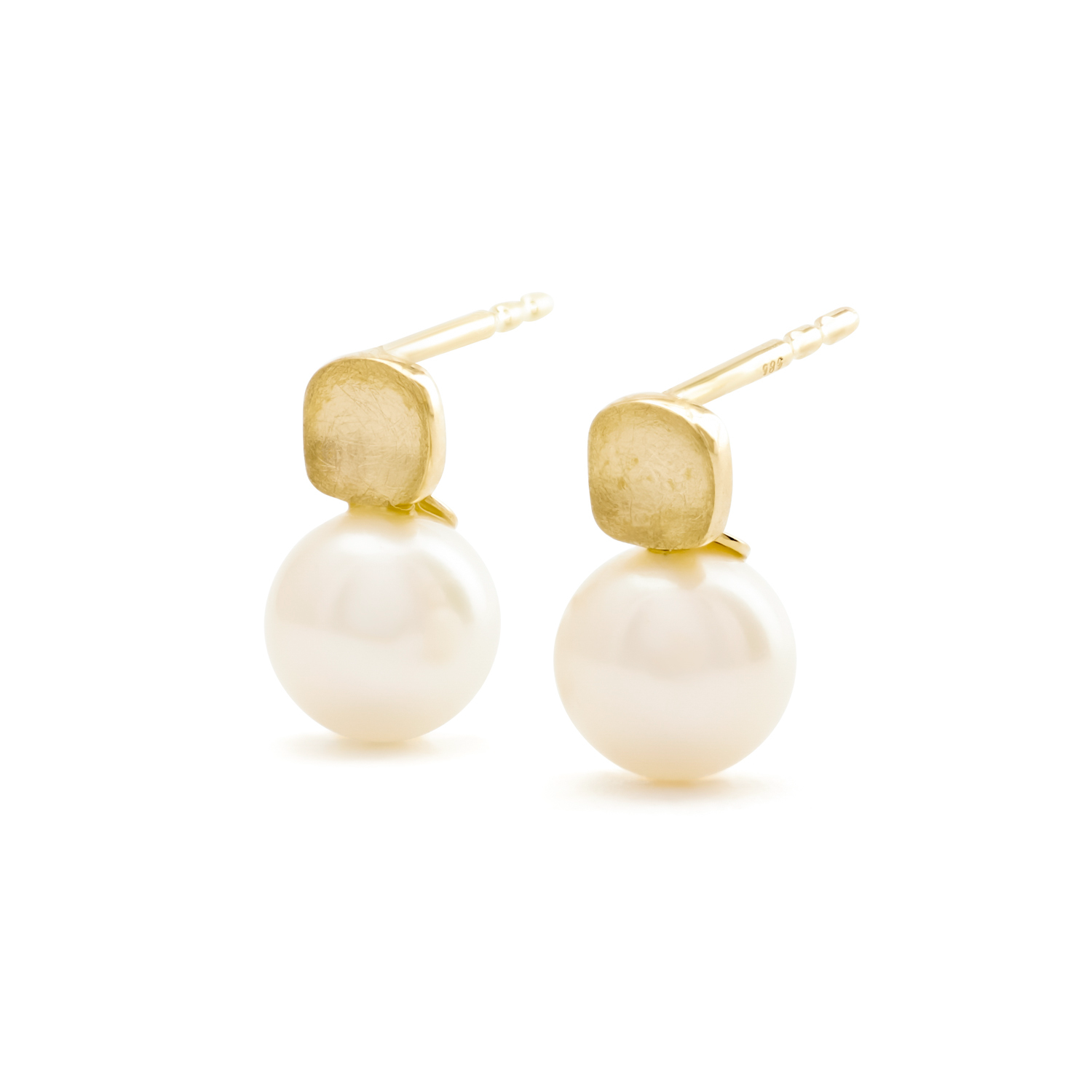 gouden oorstekers, krasmat blokje+ parel