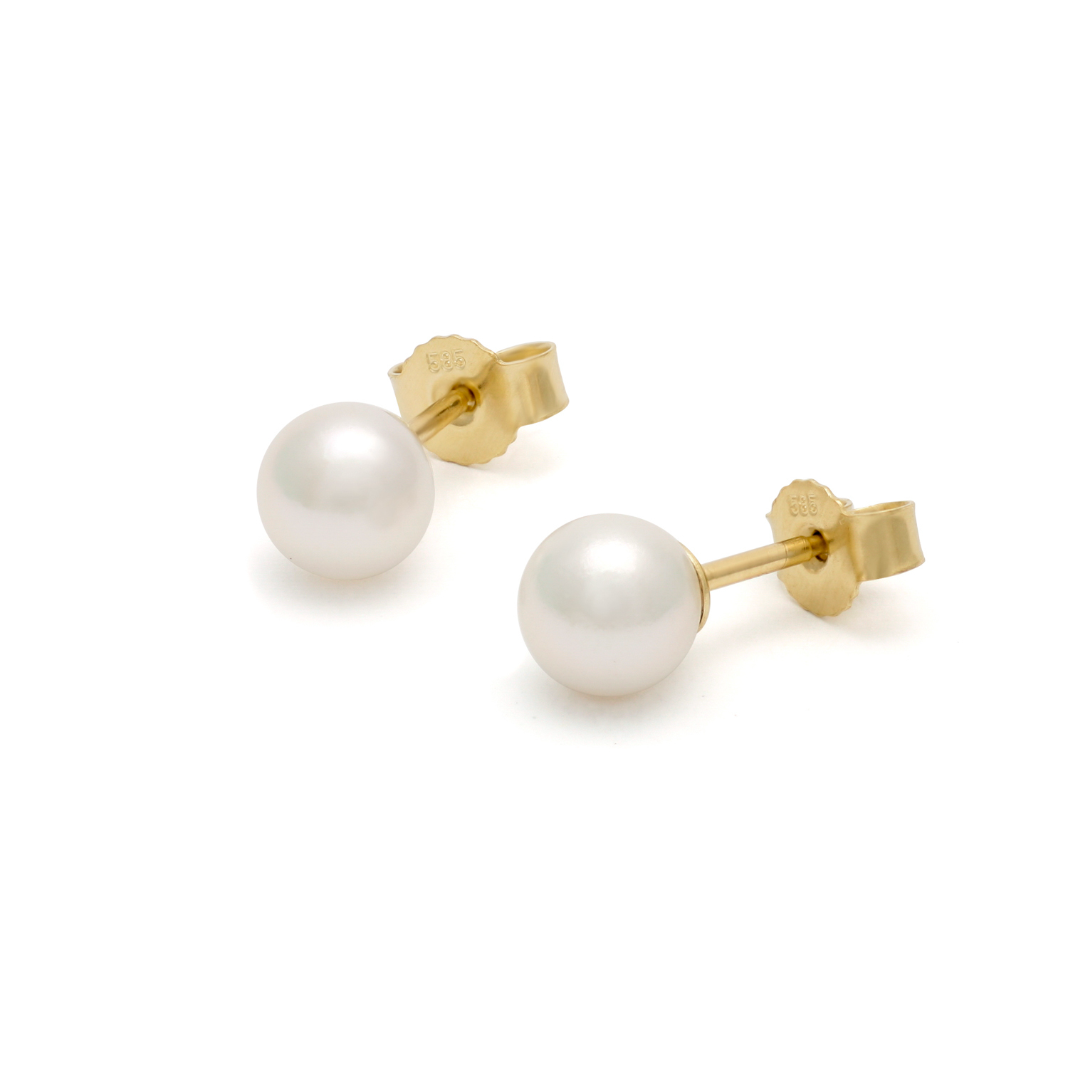 gouden oorstekers, 5mm Akoya parel AA