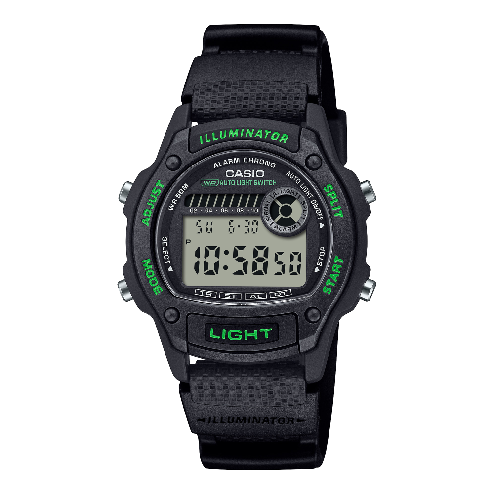 Casio horloge met kunststof band, digitaal zwart/groen
