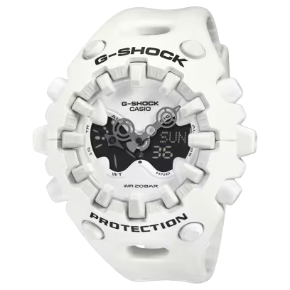 Verwen je liefde voor G-SHOCK stoerheid en je waardering voor onderscheidend design - Bekijk een geheel nieuwe herinterpretatie van constructie en design in een organische, edgy vorm.  
 
De GA-V01 combineert een organische vormgeving met scherpe onderdelen en een groot LCD-scherm met volledig scherm, de nieuw ontwikkelde Shock Release Hand en andere innovatieve ideeën die de stoere G-SHOCK-identiteit weerspiegelen.  
 
De centrale behuizing die de module beschermt, wordt bedekt door een buitenkant die gebruikmaakt van een geïntegreerde rand en horlogebandconstructie, met grote dimensionale indexen die het glas overlappen om ook als schokabsorberende bumpers te fungeren. Dit unieke krachtige ontwerp zorgt voor een geheel nieuwe look, met behoud van de karakteristieke G-SHOCK schokbestendigheid waar je zo van houdt. 
 
Om dit te bereiken hebben we een nieuwe magnetische vasthoudstructuur ontwikkeld, een innovatief ontwerp waarbij de handen, die bijzonder kwetsbaar zijn voor schokken, met magnetische kracht worden vastgemaakt in plaats van direct aan de as te worden bevestigd. Deze nieuwe magnetische technologie zorgt ervoor dat de Shock Release Hand (minutenwijzer)* schokken effectief kan absorberen en afvoeren, maakt het ook mogelijk om grotere wijzers te maken en biedt meer flexibiliteit in styling. 
 
De gelaagde constructie van de analoog-digitale combinatie wijzerplaat bevat een LCD-scherm met volledig scherm en een metalen wijzerplaat met opengewerkte decoratieve doorkijkjes. Speciaal ontworpen oversized uur- en minutenwijzers in het midden en een indicatorwijzer in de LCD geven dit opvallend originele ontwerp de finishing touch.  