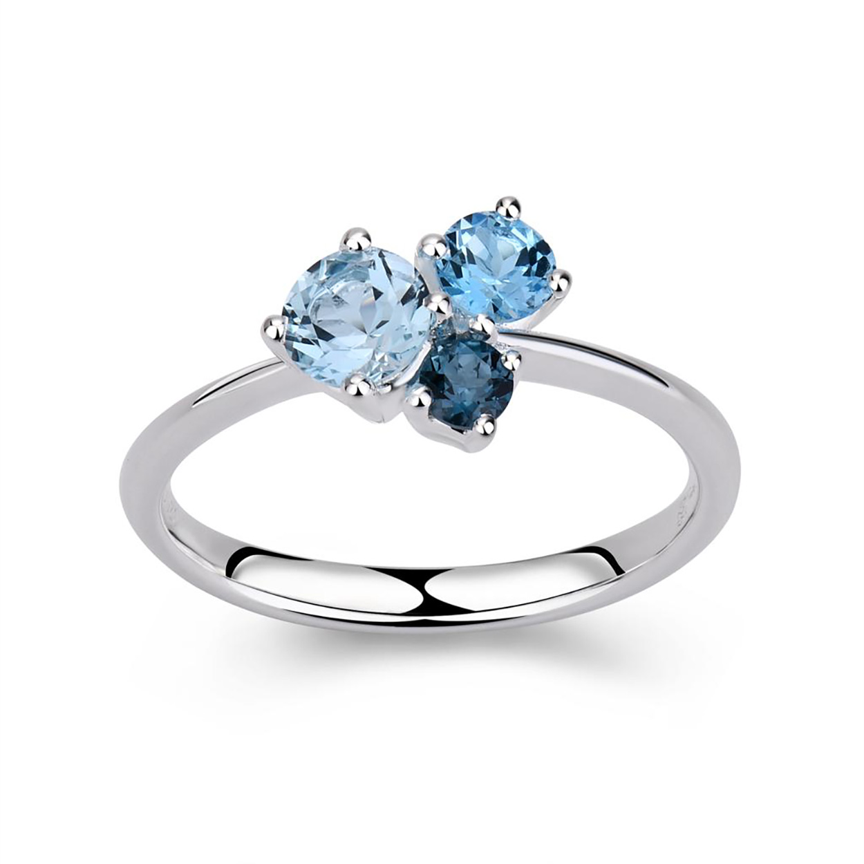 Een prachtige zilveren ring met verschillende kleuren topaas