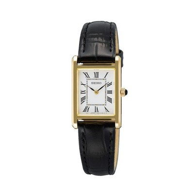 Dit is een dameshorloge van het merk Seiko. Het is een analoog horloge gemaakt van staal. De diameter van de kast is 19.6 mm en de kast is 6.1 mm dik.
De verdere specificaties van het horloge zijn als volgt:
Kastvorm: tonneau
Kastkleur: goudkleurig
Kastmateriaal: staal
Bandbreedte: 12 mm
Bandlengte: 189.6 mm
Sluiting: vouwsluiting met drukker
Wijzerplaatkleur: wit
Glassoort: saffier glas
Waterdichtheid: 5 ATM
Techniek: quartz