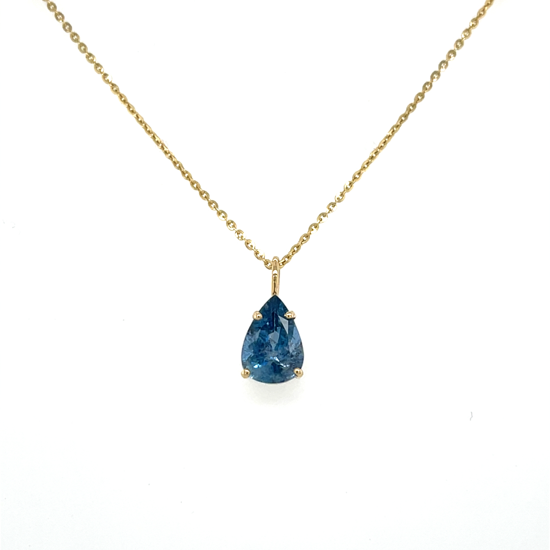 14kt gouden hanger met een peer facet geslepen Aquamarijn van 7x10mm