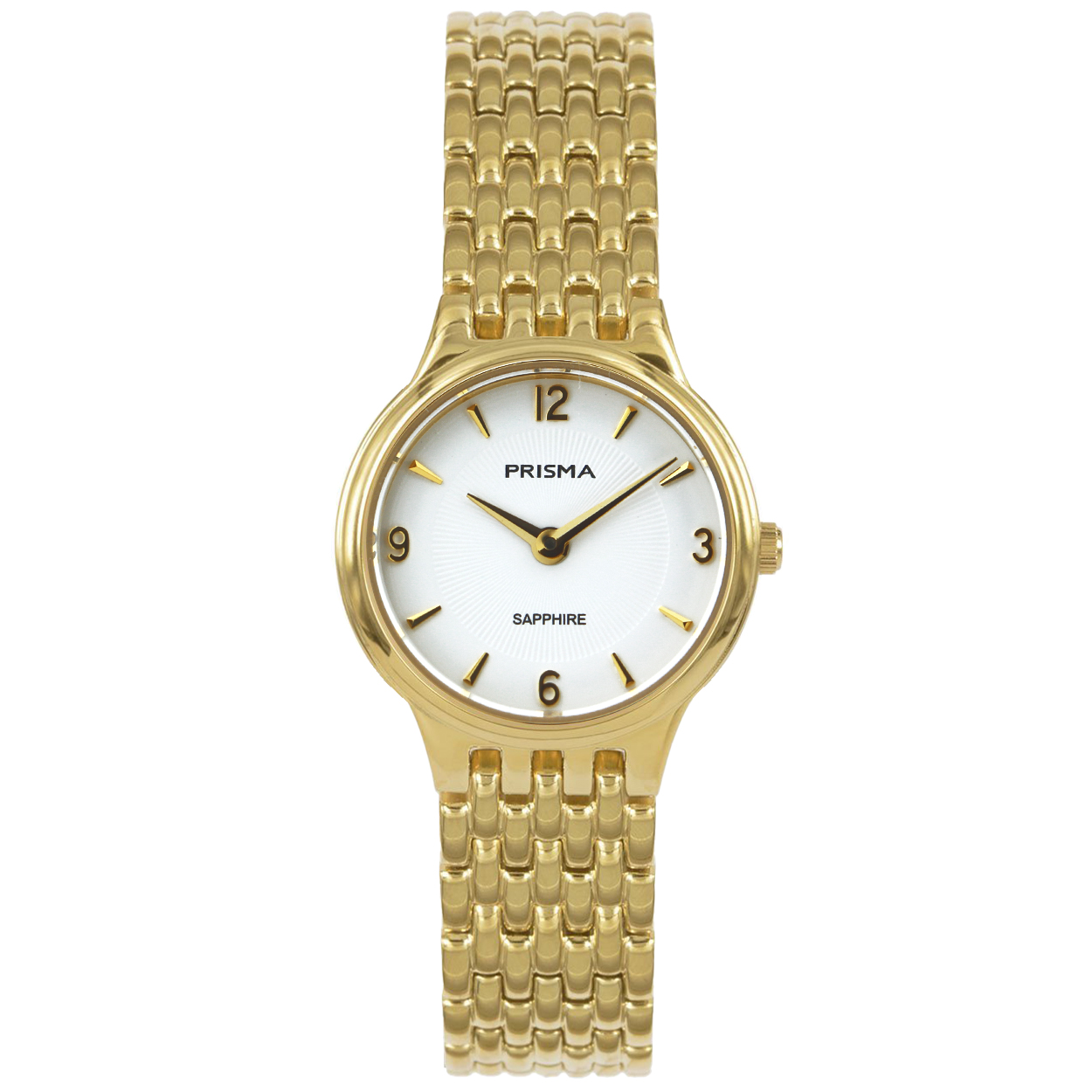 Prisma horloge P1417 dames edelstaal saffierglas 5 ATM goudkleurig 5ATM

Algemeen
Geslacht: dames
Model: P.1417

Voordelen
- band edelstaal goudkleurig
- wijzerplaat wit met cijfers
- glas is zeer krasvast
- compacte sluiting met extra draagcomfort
- spat waterdicht: handenwassen, regen
- quartz
- maat kast 23mm (breedte) 6,6 mm (dikte)

