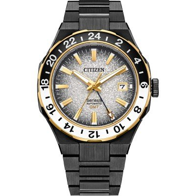Citizen Series 8 GMT Automatic NB6035-55H

Ervaar de hoogste precisie en een tijdloze elegantie met de Citizen Series 8. Het biedt niet alleen een betrouwbaar meetinstrument voor de tijd, maar verrijkt ook het dagelijks leven in stijl. Voel de combinatie van technologie en uitstraling die bij elke blik op de wijzerplaat inspireert en een gevoel van veiligheid en waardigheid overbrengt.

Dit mechanische NB6035-55H horloge met 24-uurs display, GMT wijzer en datum maakt indruk met zijn anti-magnetische eigenschappen en een indrukwekkende gangreserve van 50 uur, zonder de batterij te hoeven vervangen. De grijze roestvrijstalen horlogekast met ontspiegeld saffierglas en een geschroefde glazen achterkant beschermt op een betrouwbare manier het hoogwaardige kaliber 9054 en maakt het horloge tot een metgezel voor het leven.

Op kantoor, tijdens belangrijke besprekingen of in je vrije tijd - de Series 8 past zich aan elke situatie aan. De solide roestvrijstalen horlogeband met veilige Double Push-sluiting biedt een aangenaam draagcomfort en benadrukt de elegante look. Met een waterdichtheid van 10 bar ben je optimaal beschermd, zelfs tijdens watersportactiviteiten.

De Series 8 GMT combineert mechanische precisie met een modern design. Dit horloge is uitgerust met het kaliber 9054, heeft een 24-uurs display, een GMT wijzer, een datumfunctie en is beschermd tegen magnetische invloeden. De grijze roestvrijstalen horlogekast is ongeveer 13,52 mm hoog met een diameter van 41 mm en heeft een ontspiegeld saffierglas en een glazen achterkant. De solide roestvrijstalen horlogeband met beveiligde dubbele sluiting biedt een goede pasvorm. De Series 8 met een waterdichtheid tot 10 bar, een gangreserve van 50 uur en een nauwkeurigheid van -10/+20 seconden per dag maakt indruk met zijn betrouwbaarheid en elegantie, perfect voor veeleisende dragers die waarde hechten aan functionaliteit en stijl.