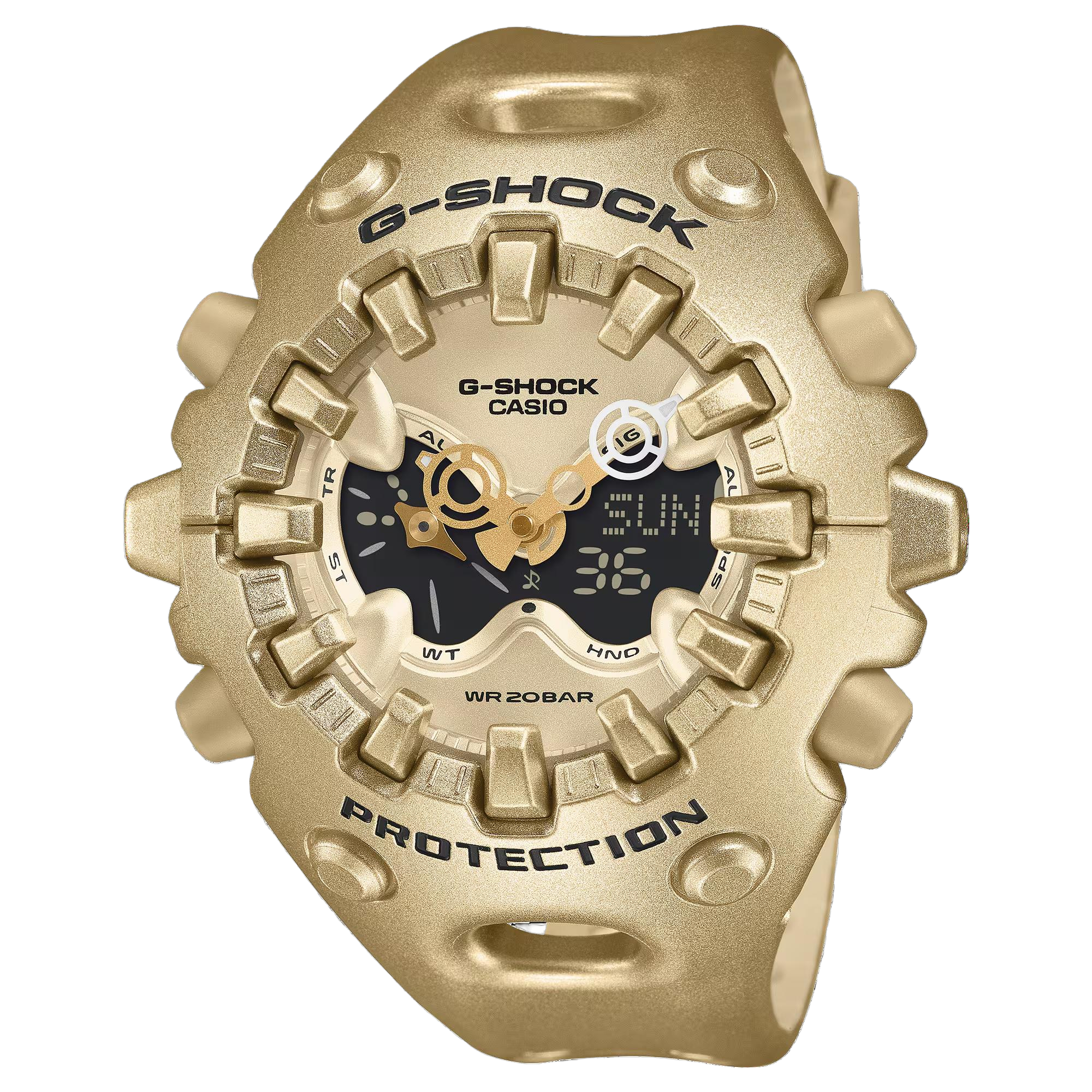 Verwen je liefde voor G-SHOCK stoerheid en je waardering voor onderscheidend design - Bekijk een geheel nieuwe herinterpretatie van constructie en design in een organische, edgy vorm.  
 
De GA-V01 combineert een organische vormgeving met scherpe onderdelen en een groot LCD-scherm met volledig scherm, de nieuw ontwikkelde Shock Release Hand en andere innovatieve ideeën die de stoere G-SHOCK-identiteit weerspiegelen.  

De centrale behuizing die de module beschermt, wordt bedekt door een buitenkant die gebruikmaakt van een geïntegreerde rand en horlogebandconstructie, met grote dimensionale indexen die het glas overlappen om ook als schokabsorberende bumpers te fungeren. Dit unieke krachtige ontwerp zorgt voor een geheel nieuwe look, met behoud van de karakteristieke G-SHOCK schokbestendigheid waar je zo van houdt. 
 
Om dit te bereiken hebben we een nieuwe magnetische vasthoudstructuur ontwikkeld, een innovatief ontwerp waarbij de handen, die bijzonder kwetsbaar zijn voor schokken, met magnetische kracht worden vastgemaakt in plaats van direct aan de as te worden bevestigd. Deze nieuwe magnetische technologie zorgt ervoor dat de Shock Release Hand (minutenwijzer)* schokken effectief kan absorberen en afvoeren, maakt het ook mogelijk om grotere wijzers te maken en biedt meer flexibiliteit in styling. 
 
De gelaagde constructie van de analoog-digitale combinatie wijzerplaat bevat een LCD-scherm met volledig scherm en een metalen wijzerplaat met opengewerkte decoratieve doorkijkjes. Speciaal ontworpen oversized uur- en minutenwijzers in het midden en een indicatorwijzer in de LCD geven dit opvallend originele ontwerp de finishing touch.  


 
