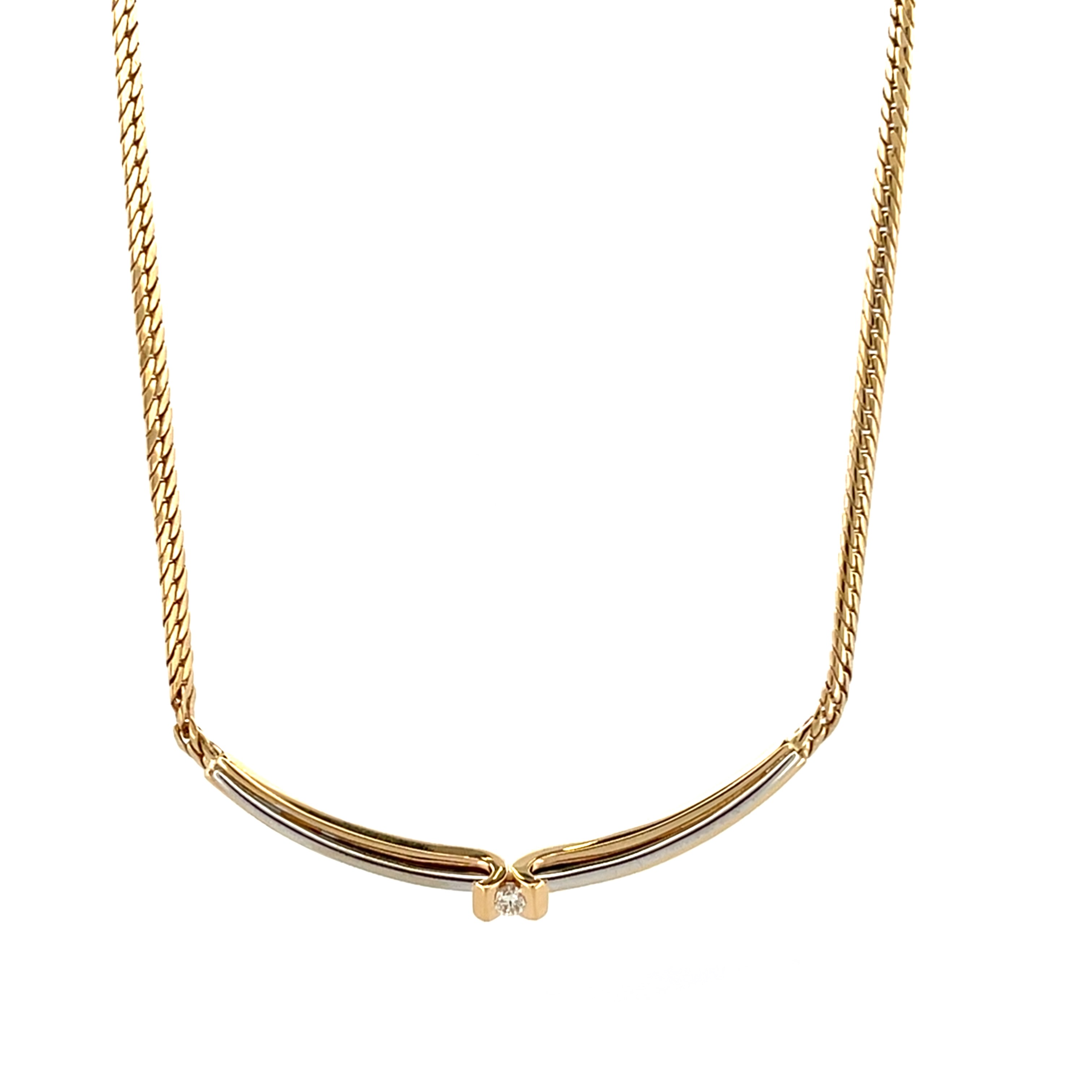 Gouden bicolor choker van 43cm met diamant 0.10crt TW-VVS