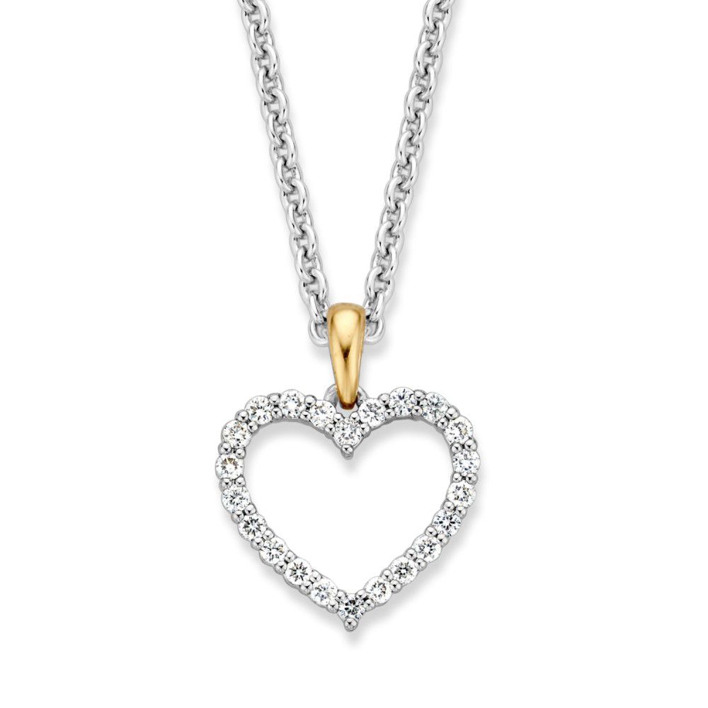 Excellent Jewelry - 14kt bicolor geel/witgouden harthanger gezet met briljant geslepen diamanten - HG415436
