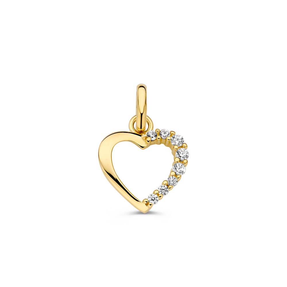 Excellent Jewelry - 14kt Geelgouden hanger in hartvorm, half gezet met zirkonia's - HB128169