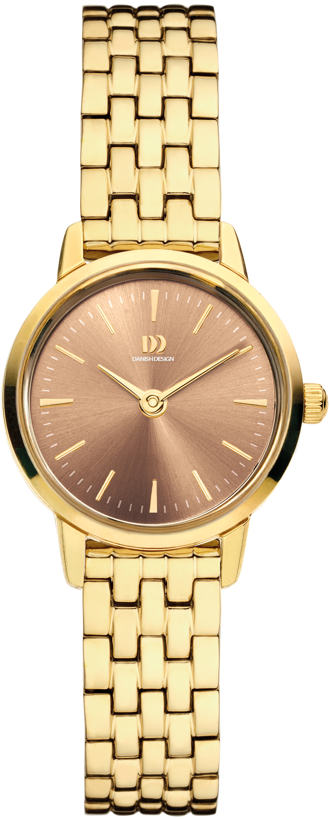 Danish Design dameshorloge Akilia Mini Link Gold Husky Hazel.
Subtiel horloge met goudkleurige band en bruine wijzerplaat
