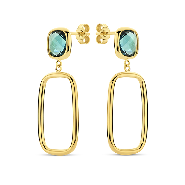 De 14krt. geelgouden oorhangers met blauwe topaas (modelnummer OR2279-LB-18) zijn elegante juwelen van 14 karaat goud. Ze bevatten een topaas edelsteen en hebben een breedte van 15 mm. Deze hanger oorbellen voegen een verfijnde touch toe aan elke outfit en zijn ideaal voor zowel formele als informele gelegenheden. Draag ze om je look te versterken.