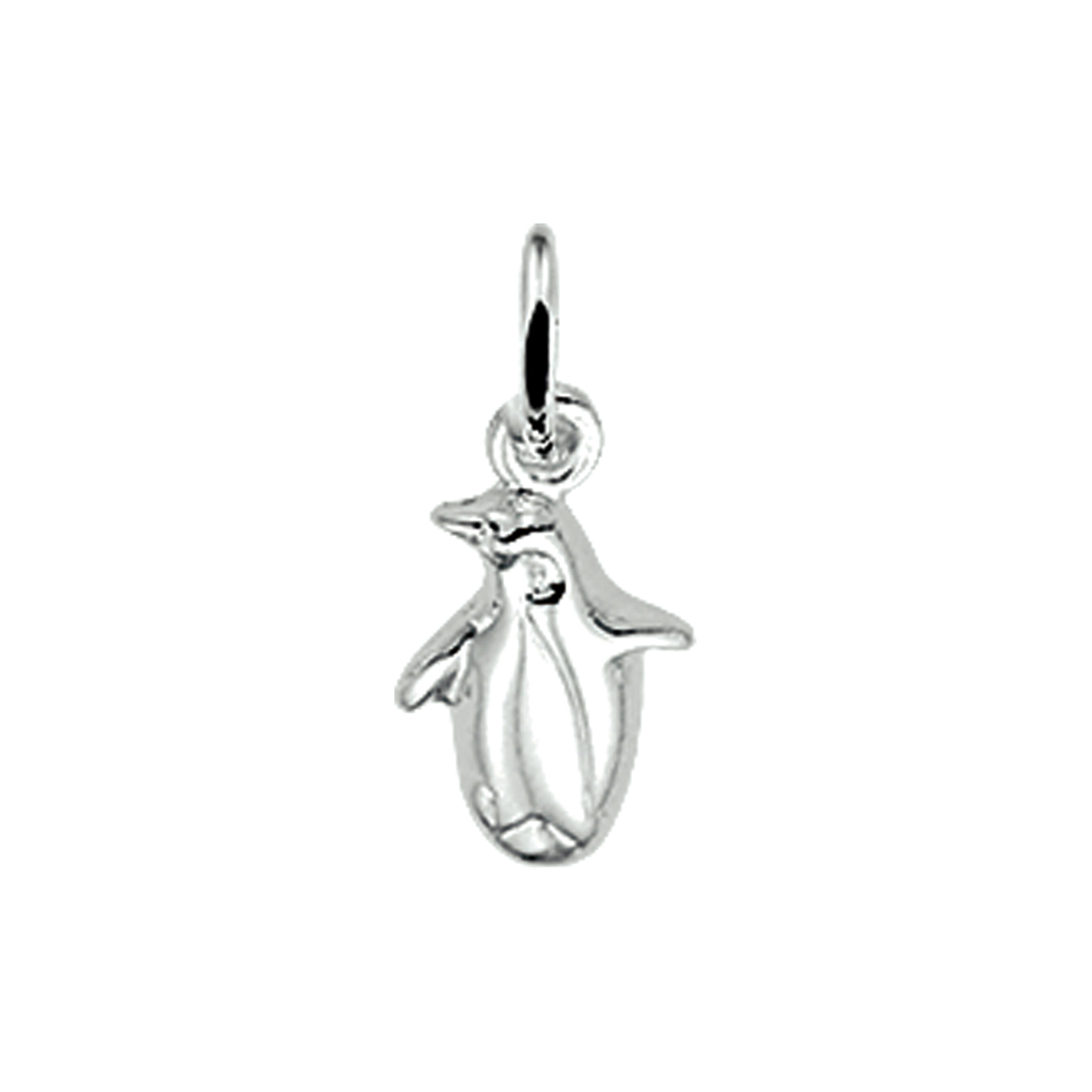 Charmante zilveren pinguïn hanger met glanzende afwerking. 11,7 mm hoog en 6 mm breed, ideaal voor armband of ketting. Gewicht: 0,67 gram.
