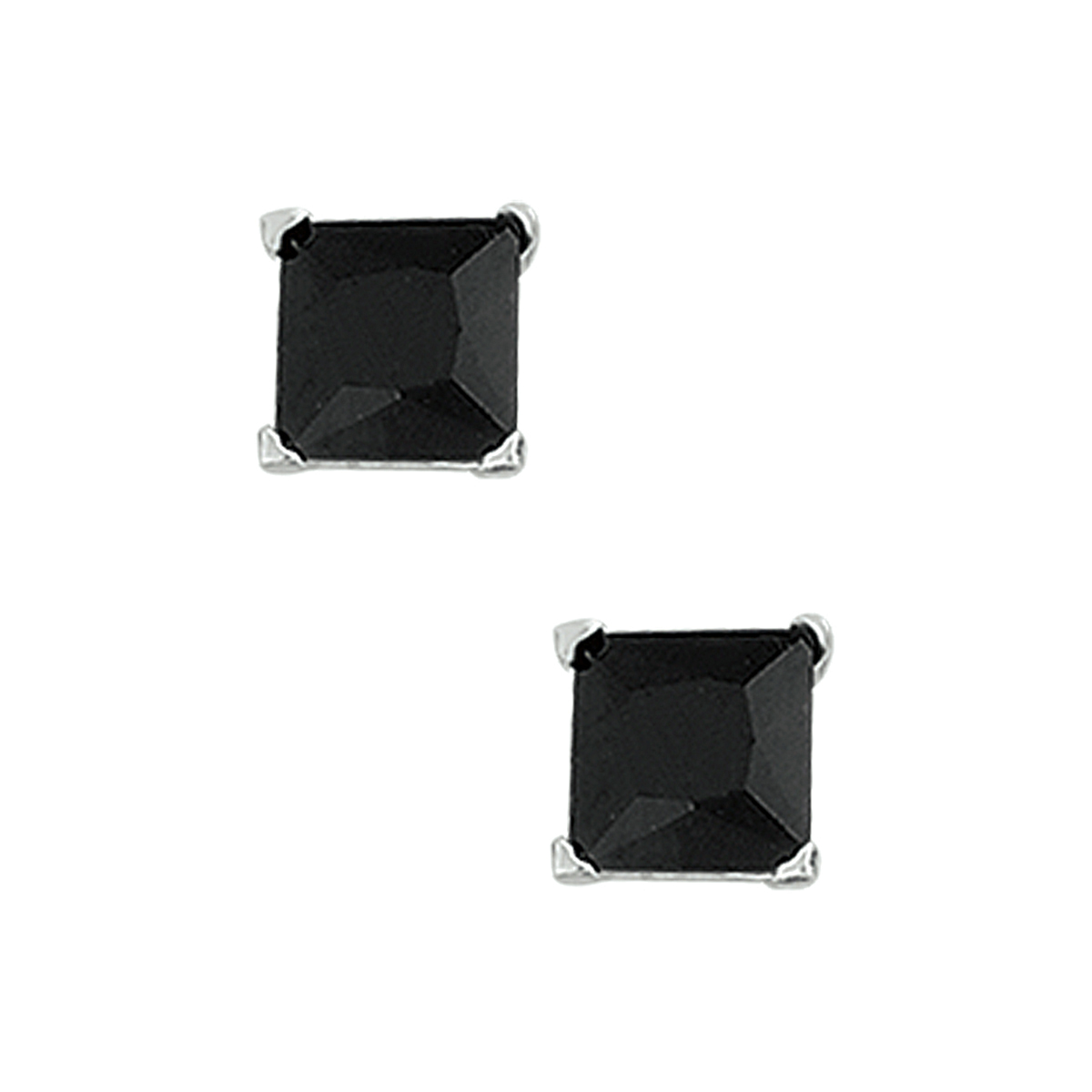 Gerhodineerd zilveren oorknoppen met zwart zirkonia.