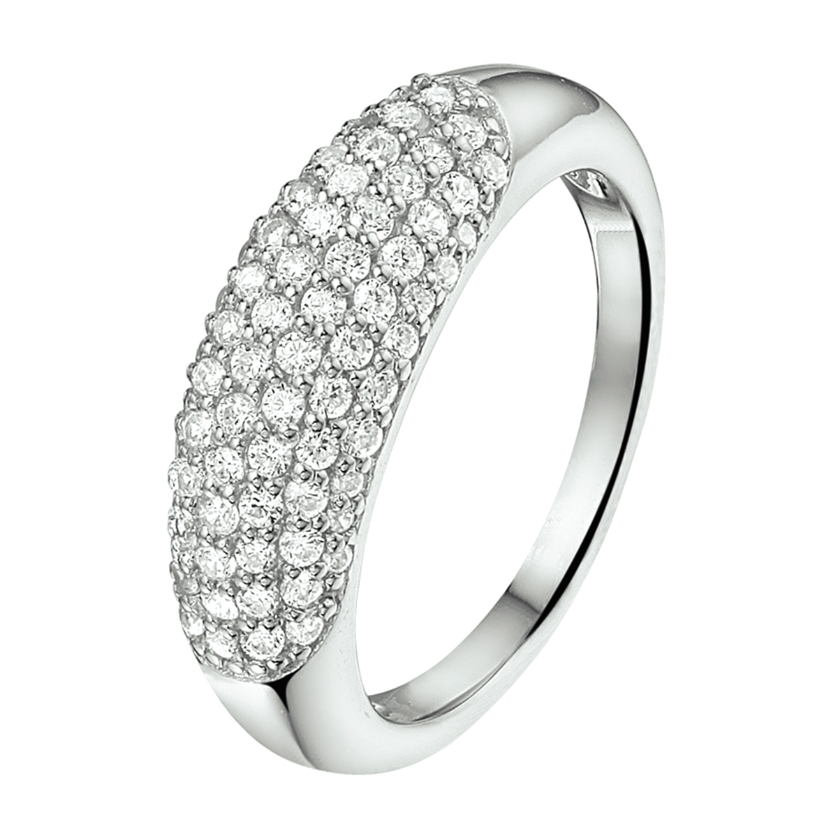 Gerhodineerd zilveren ring met zirkonia.