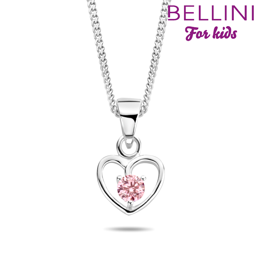 zilveren Bellini collier, hartje+ roze cz