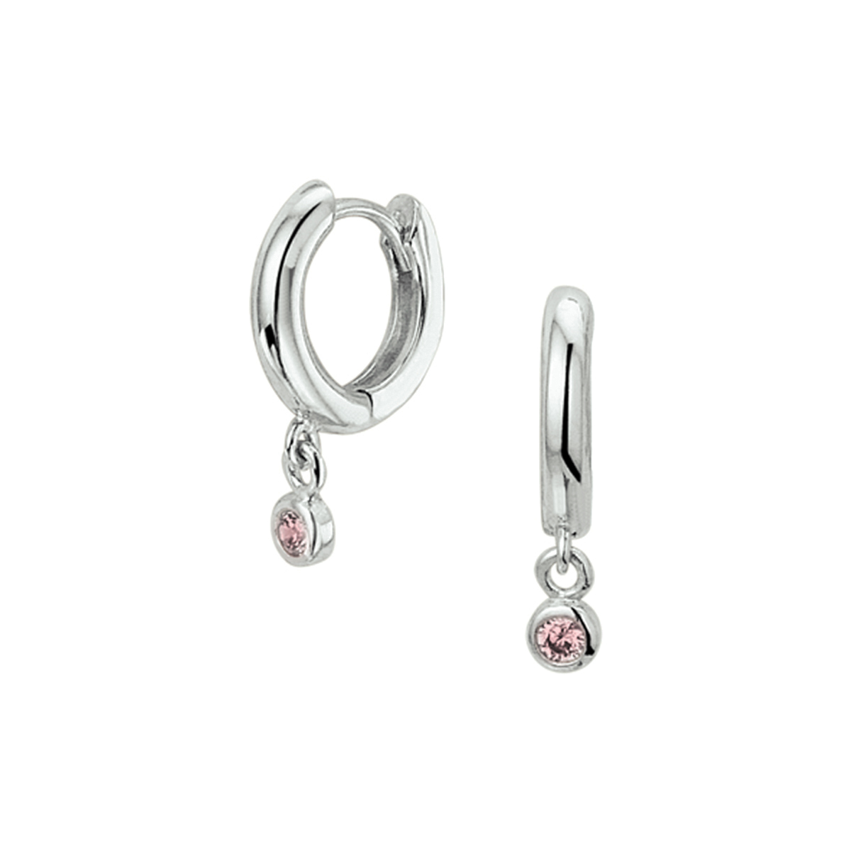 zilveren oorringen, rondjes+ roze cz