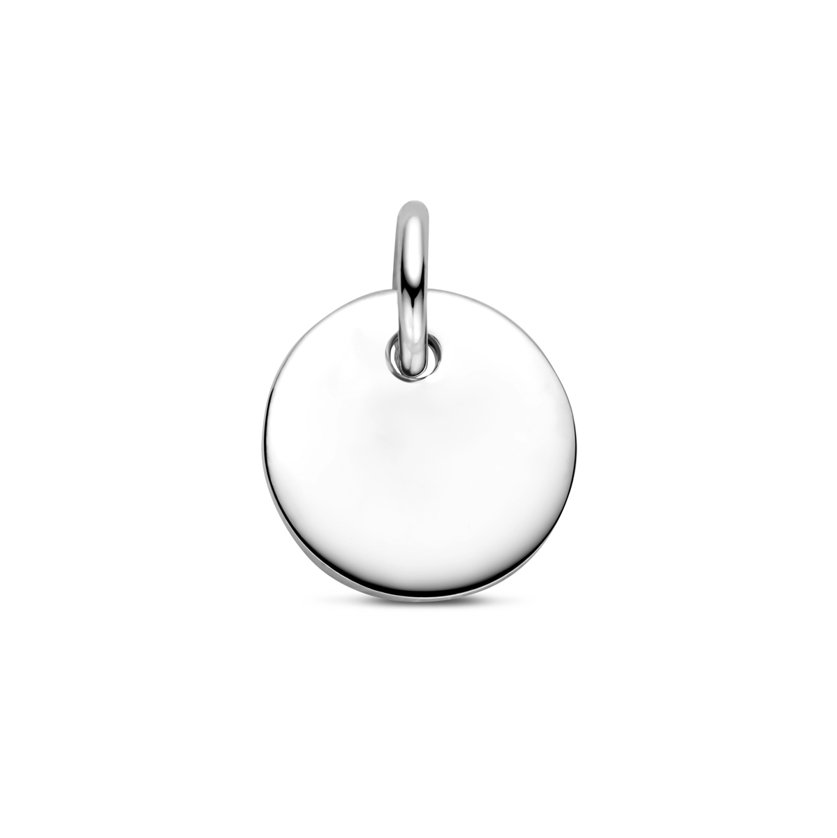 Gerhodineerd zilveren ronde graveerhanger met een stevig hangoog. De hanger heeft een dikte van 1mm.