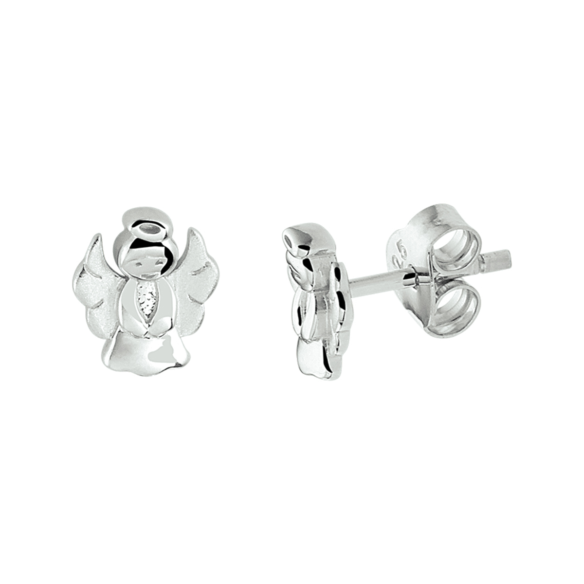 Gerhodineerd 925 zilveren oorknoppen in de vorm van een engel. De oorknoppen hebben een afmeting van 7x6.5mm.