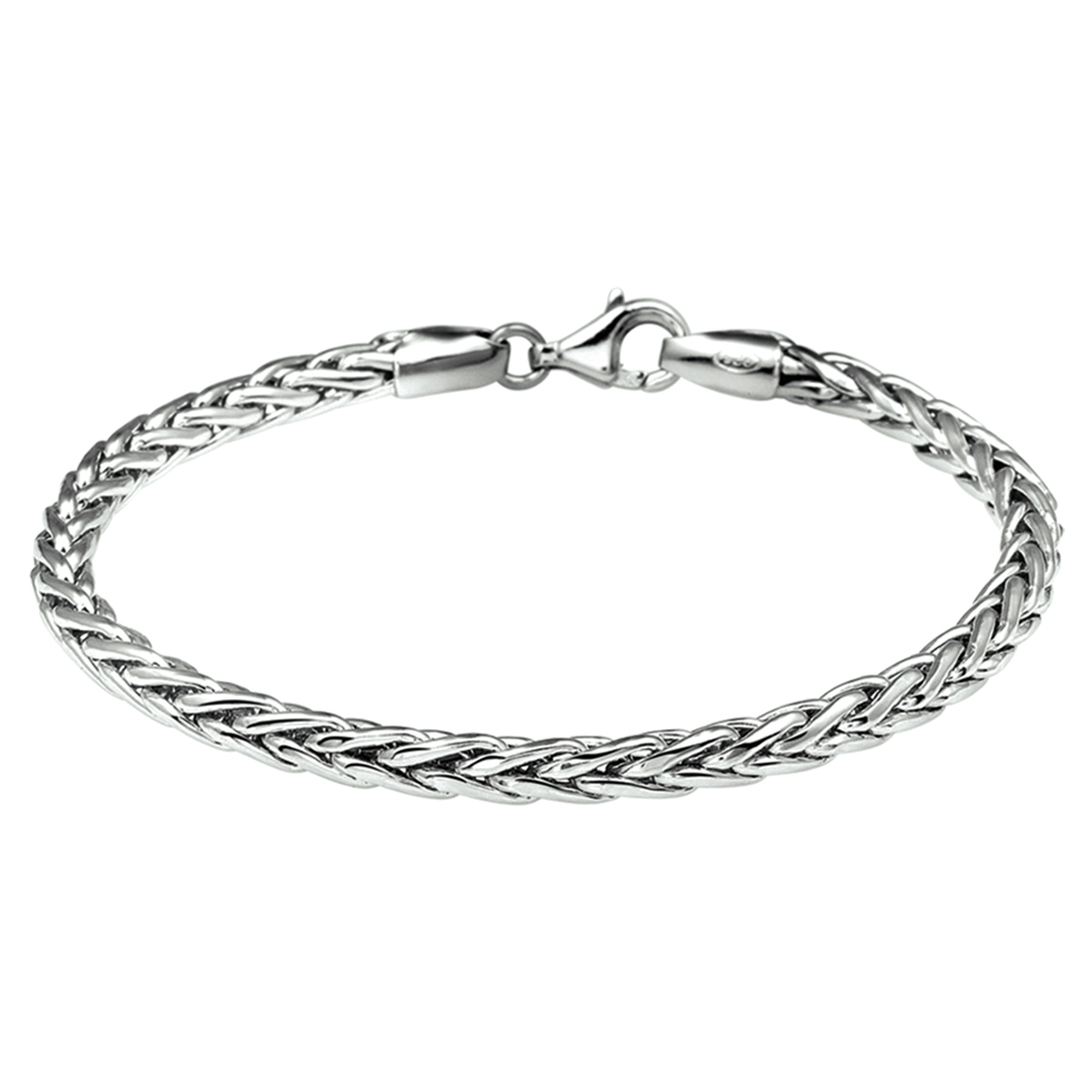 Gerhodineerd zilveren armband met vossestaart schakel. De schakelbreedte is 4.0mm en de draaglengte 19cm. Uitgevoerd met karabijnsluiting.
