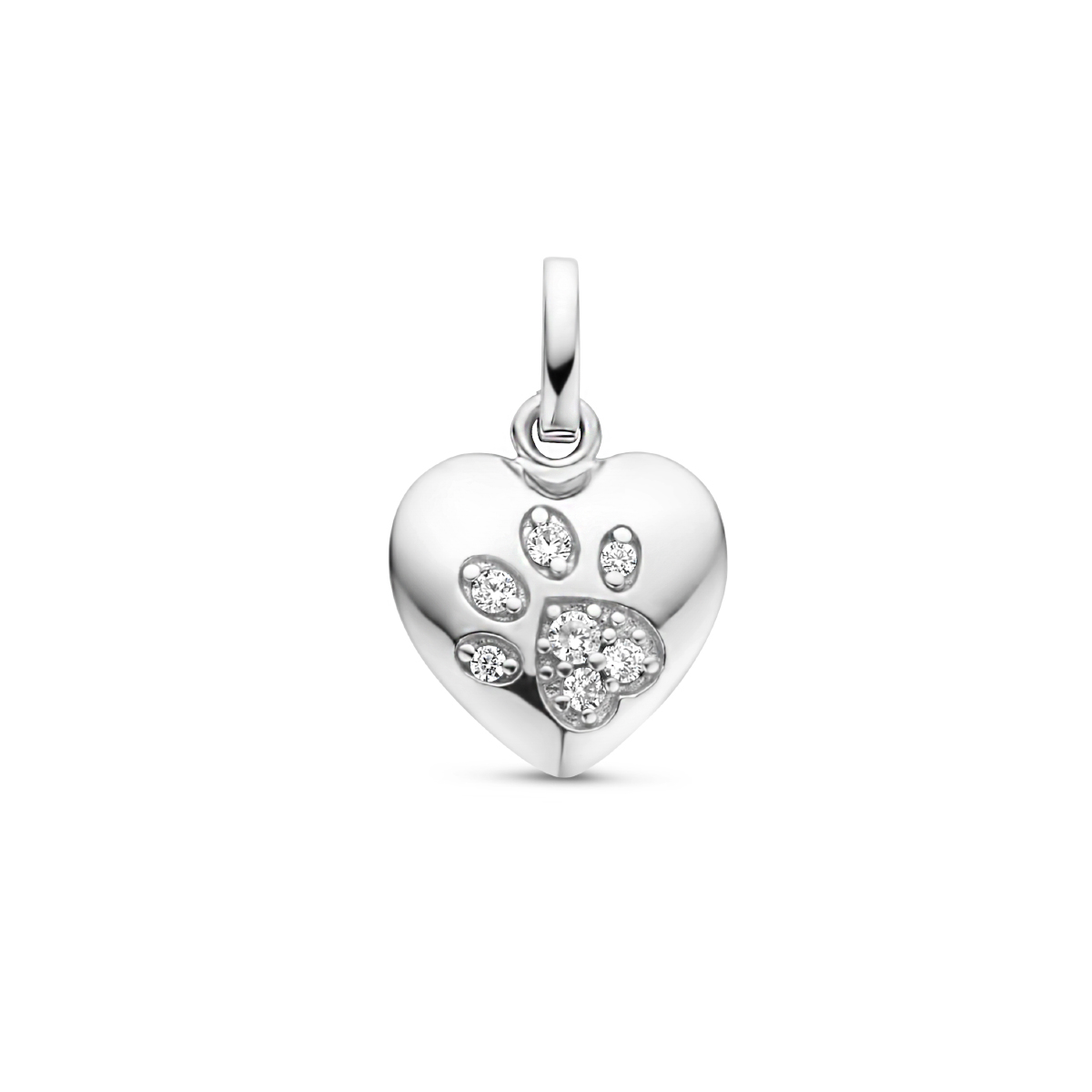 Gerhodineerd 925 zilveren hanger uitgevoerd in de vorm van een hartje met zirkonia.