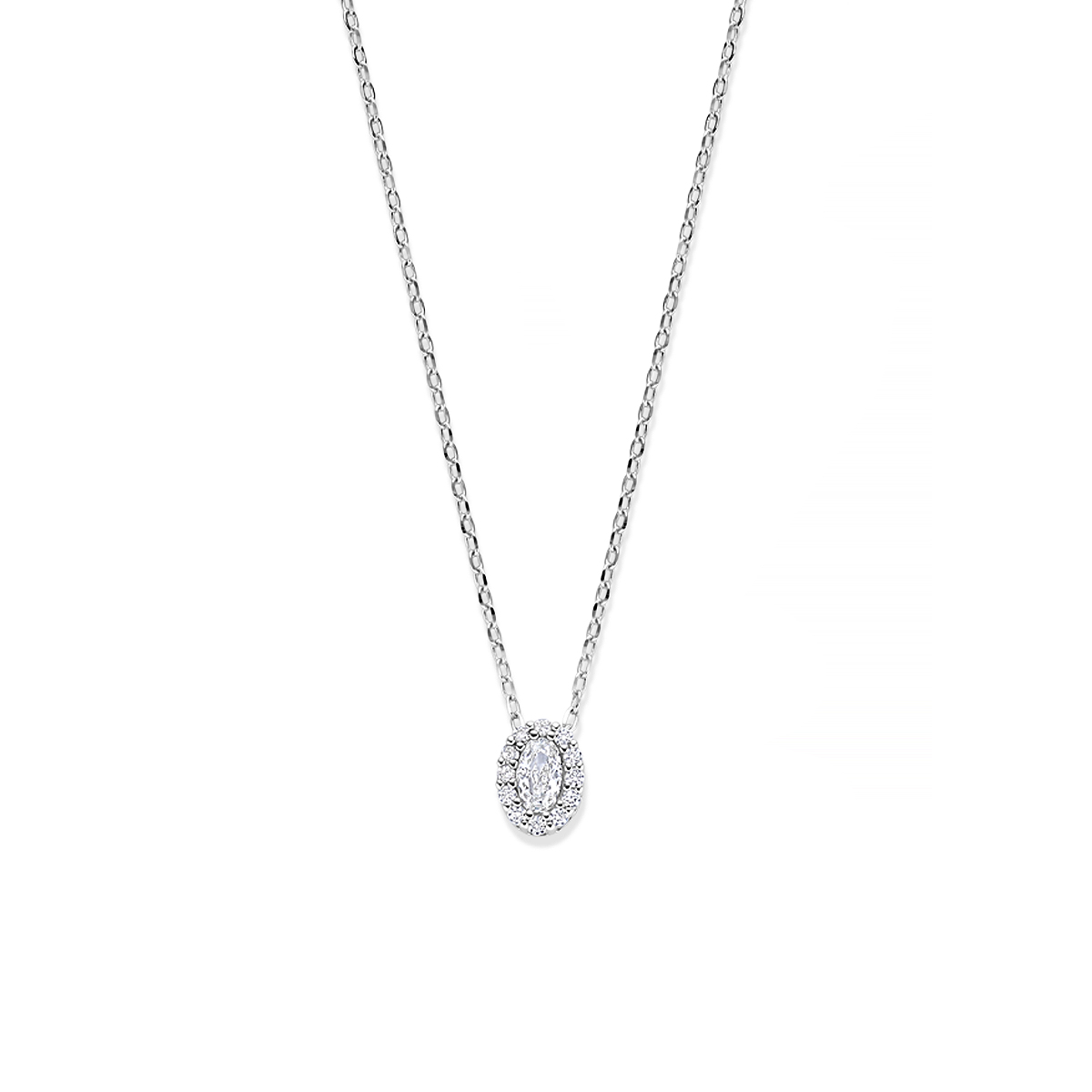 Gerhodineerd 925 zilveren collier uitgevoerd met zirkonia. Het collier heeft draaglengtes van 41-43-45cm en een schakelbreedte van 1.2mm.