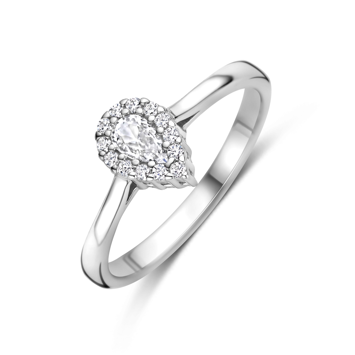 Gerhodineerd 925 zilveren uitgevoerd met zirkonia. De ring heeft een afmeting van 8.5x6mm.