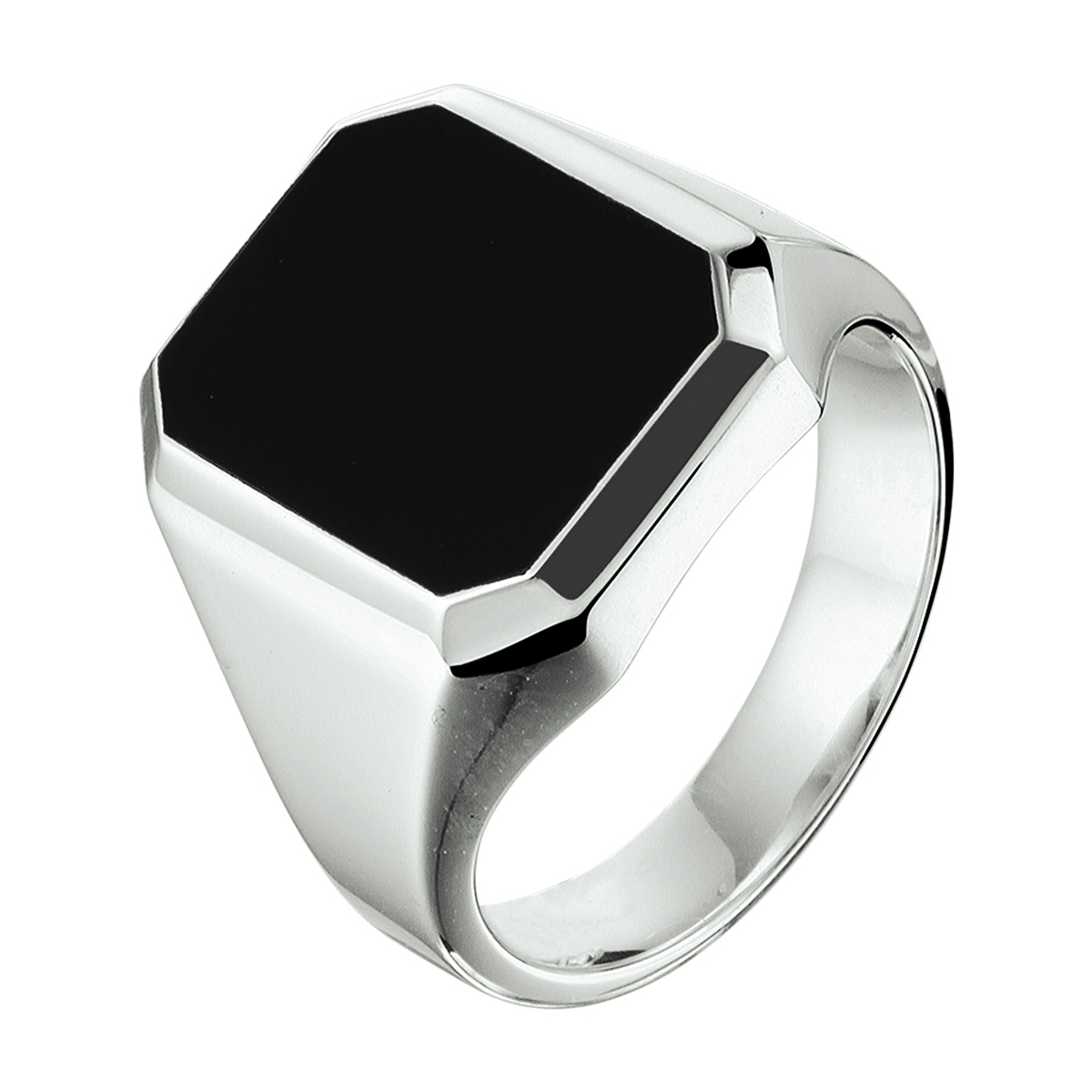 Gerhodineerd 925 zilveren zegelring met onyx.