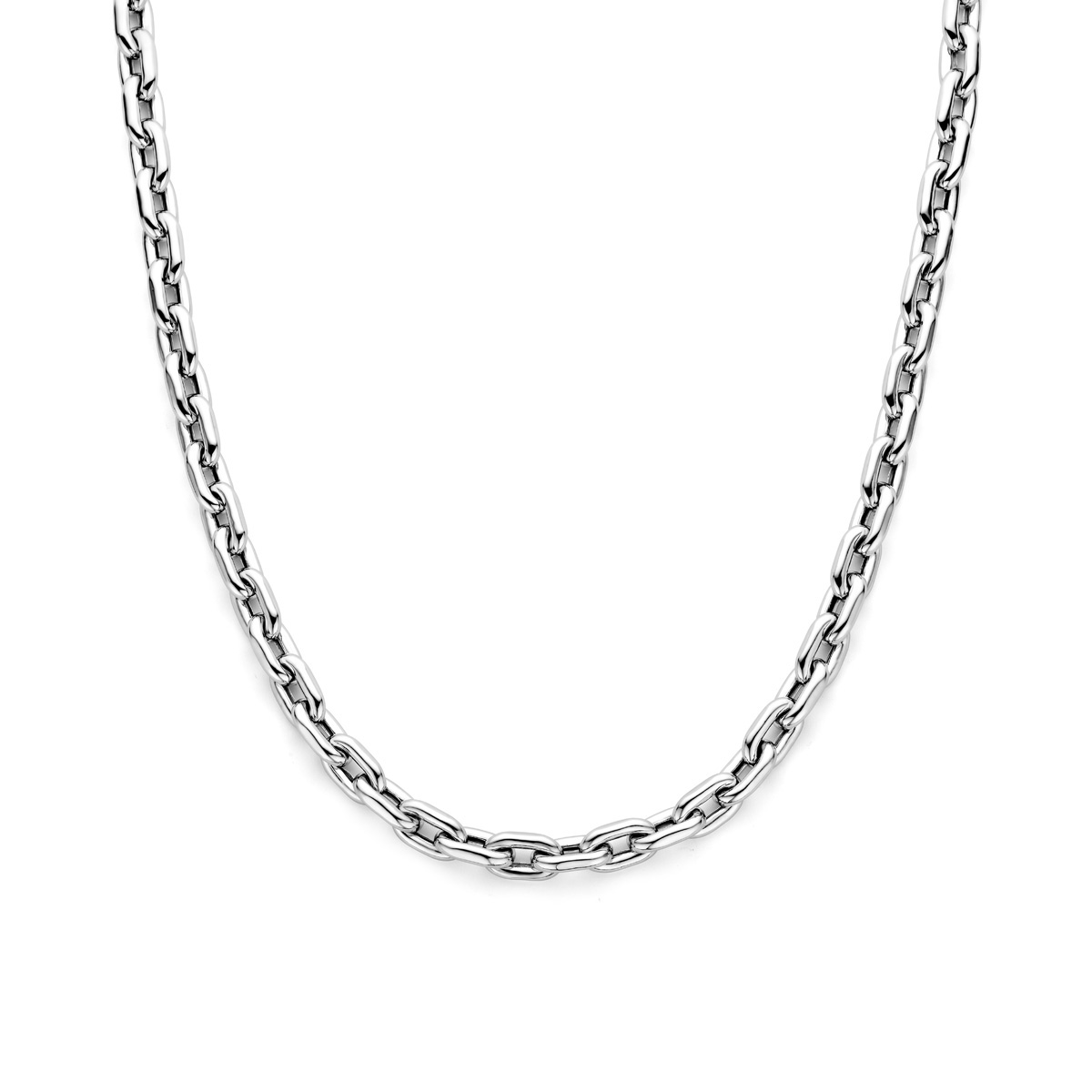 Het Zilveren Collier is een prachtige rhodium-geplateerde halsketting. Met een breedte van 8,6 mm en een lengte van 47 cm, heeft het een zilverkleurige afwerking en een groot springslot. Perfect te dragen als statement piece op een elegante outfit voor een speciale gelegenheid.