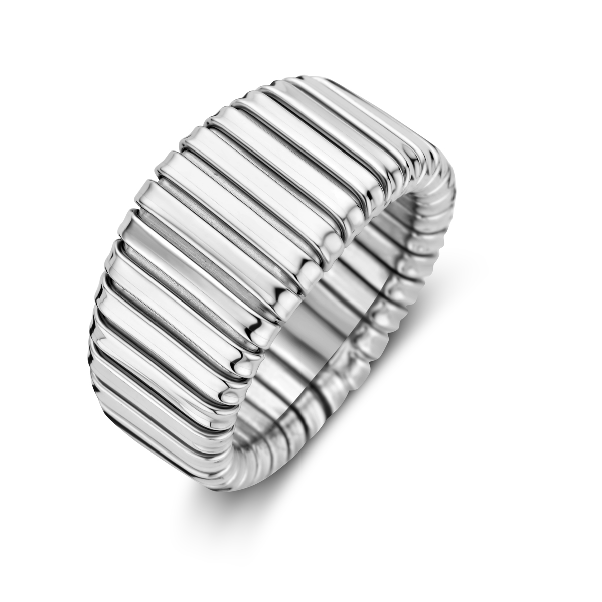 De Zilveren Ring tubogas biedt verfijnde elegantie met zijn rhodium plating en glanzende zilverkleur. Met een breedte van 13 mm, past de ring perfect bij maat 56. Draag deze schitterende ring op een speciale gelegenheid of dagelijks voor een vleugje luxe. Perfect te combineren met zilverkleurige accessoires.