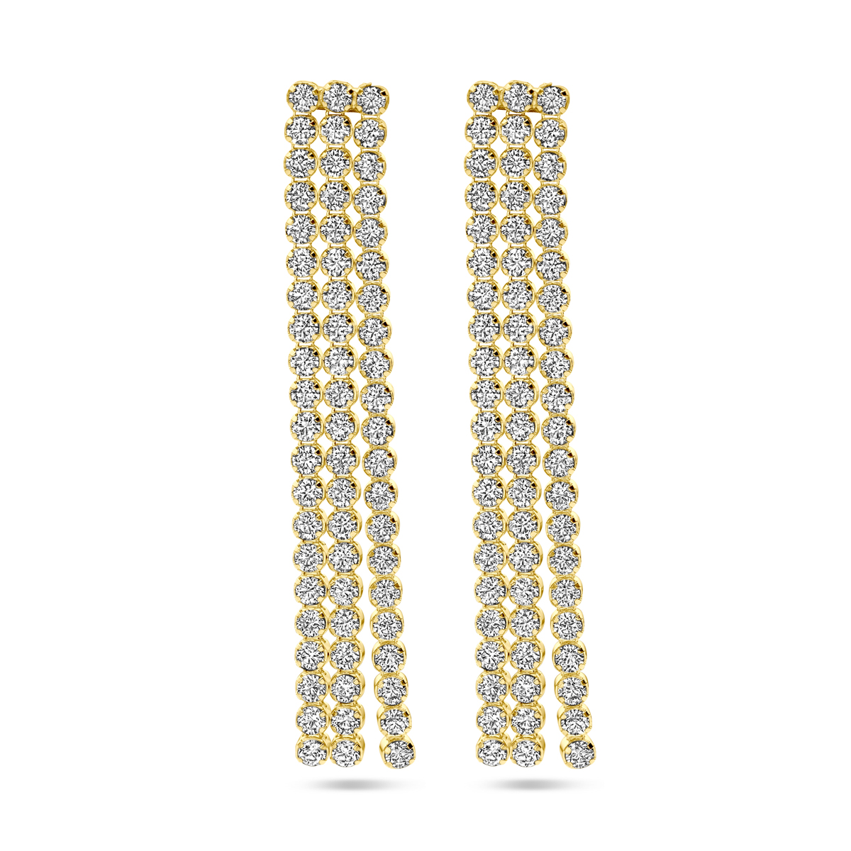 Verguld op 925 zilveren oorhangers uitgevoerd met zirkonia. De oorhangers hebben een totale hoogte van 50mm. Geen garantie op plating.