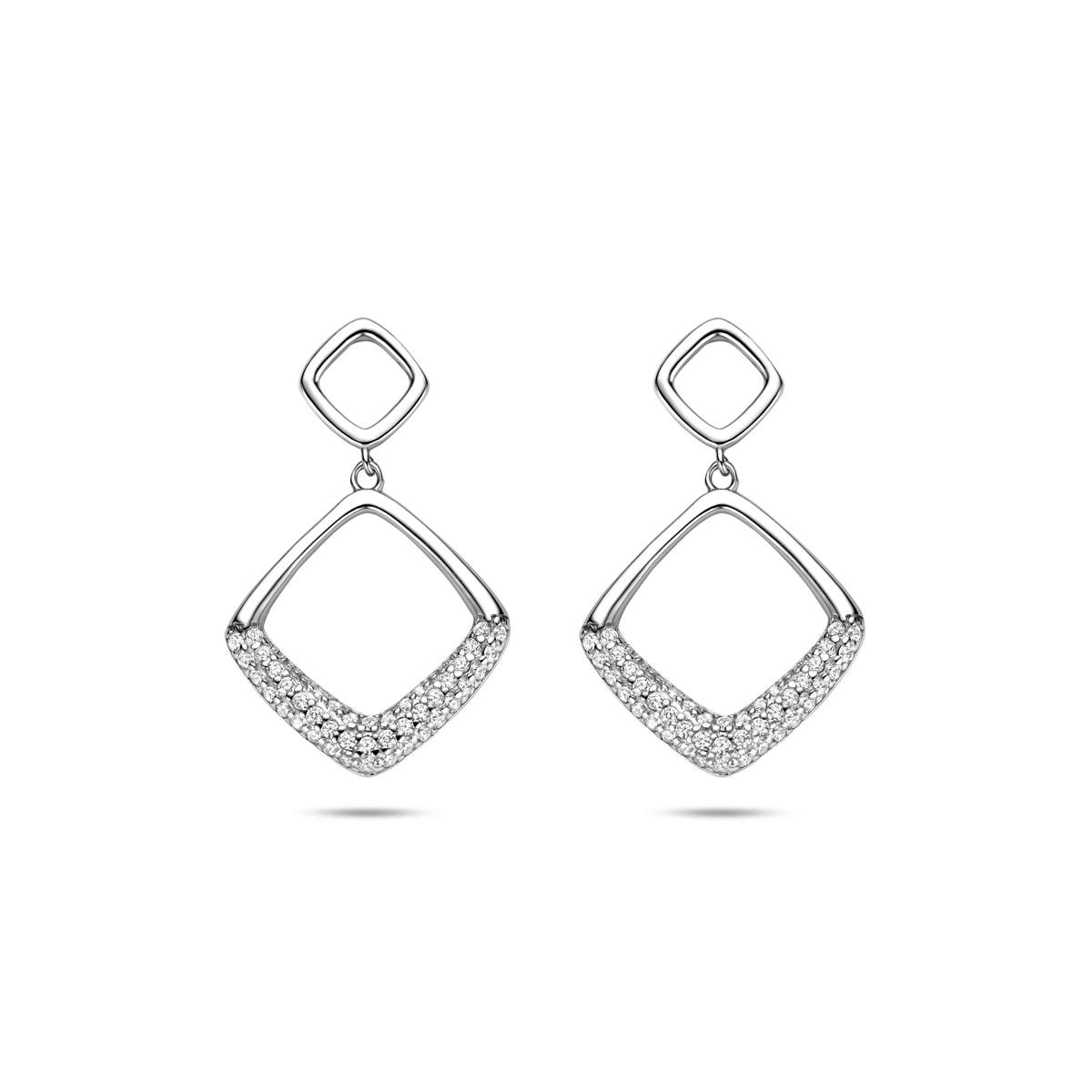De Zilver gerhodineerd oorhangers met zirkonia ruitvorm, zijn voorzien van een rhodium plating, wat ze een mooie glans geeft. Deze stud oorbellen meten 13 mm breed en zijn perfect voor dagelijks gebruik of speciale gelegenheden. Combineer ze met een elegante jurk of een casual outfit voor een stijlvolle uitstraling.