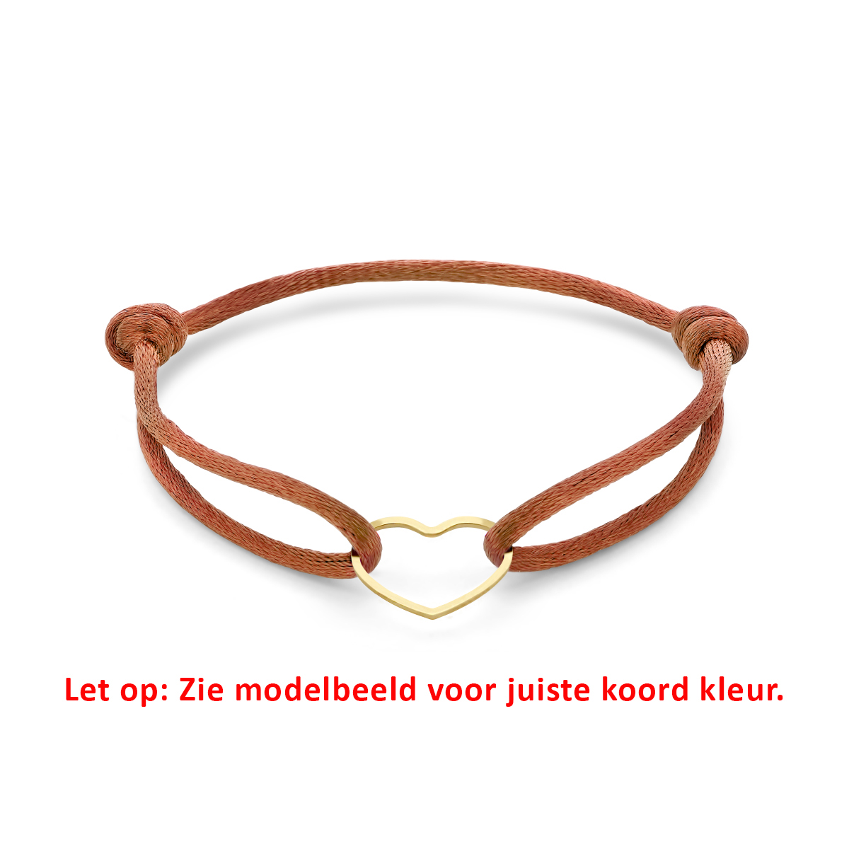 Brandy roest gevlochten armband uitgevoerd met verguld op 925 zilveren hartje. De armband heeft draaglengtes van 13 tot 26cm en het hartje heeft een afmeting van 12.5x15.5mm. Geen garantie op plating.