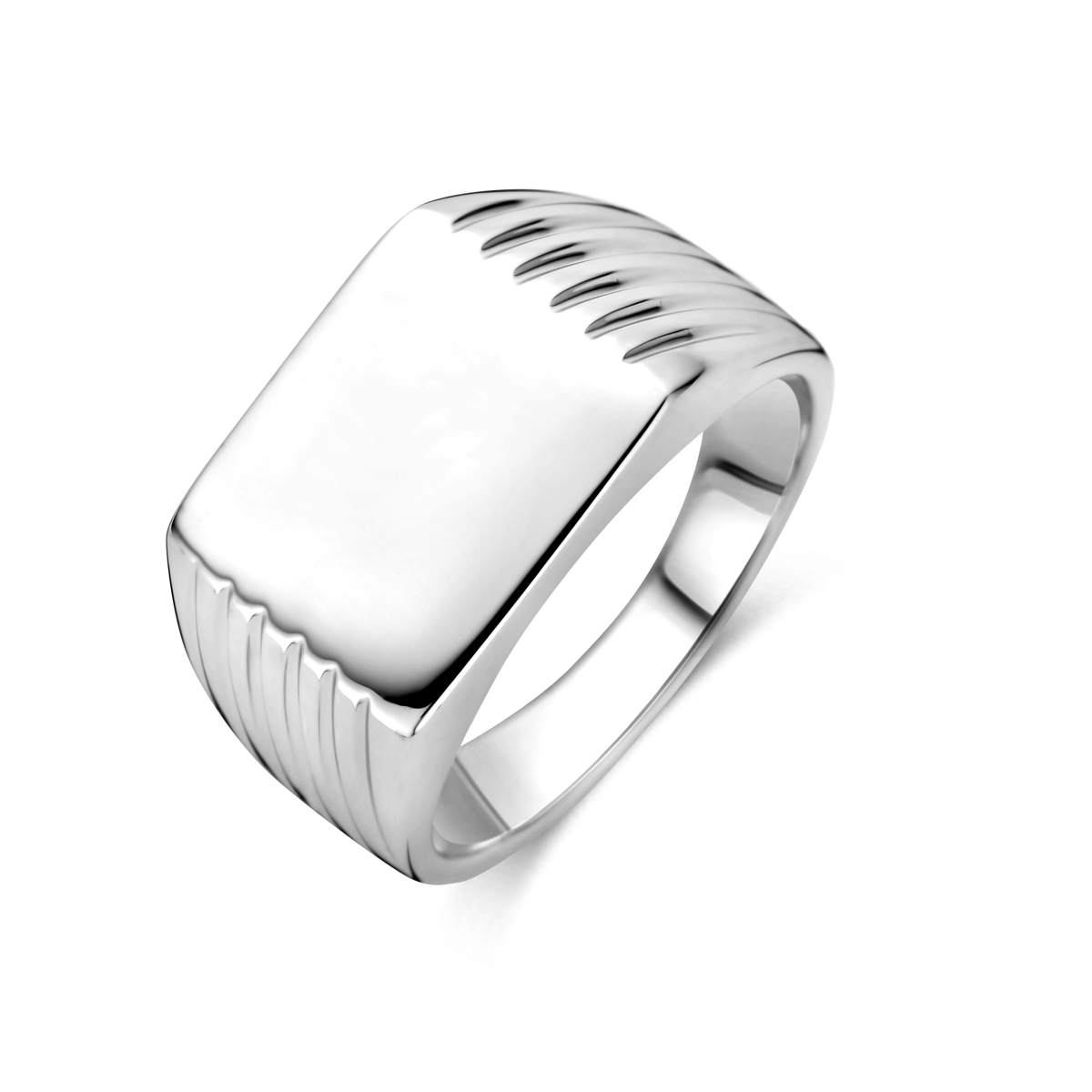 Gerhodineerd 925 zilveren graveerring met een breedte van 12mm.