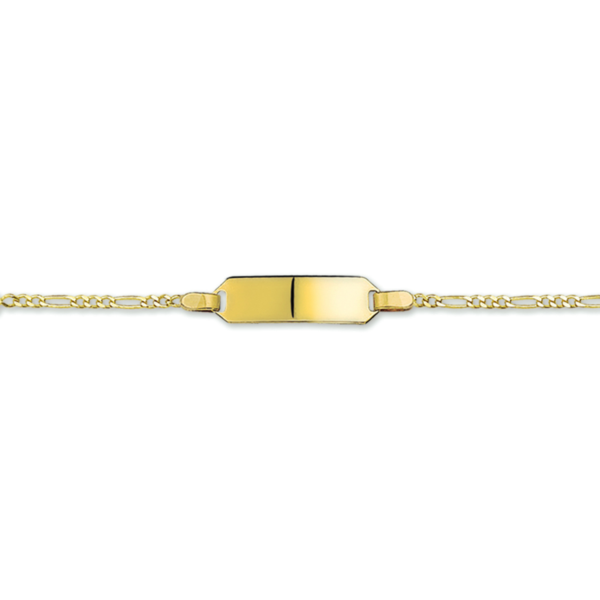 De Zilveren Graveerarmband figaro plaat 5 mm is een elegante gouden armband met een gewicht van 1,45 gram. Met een hoogte van 5 mm en een breedte van 17 mm straalt het een subtiele glans uit. Perfect om alleen te dragen of te combineren met andere sieraden voor een verfijnde look.