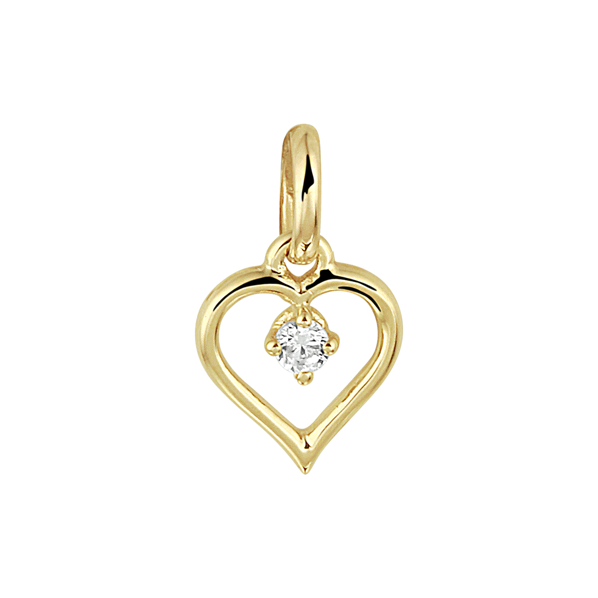 Geelgouden hanger met een hart en zirkonia.
