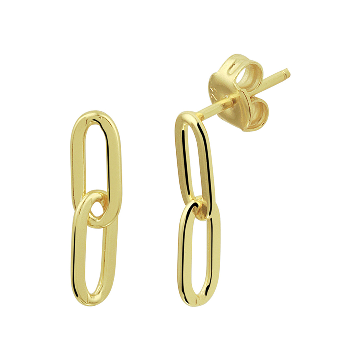 Verguld op 925 zilveren oorhangers uitgevoerd in schakelvorm. De oorhangers hebben een totale hoogte van 1.6cm en een breedte van 4mm. Geen garantie op plating.
