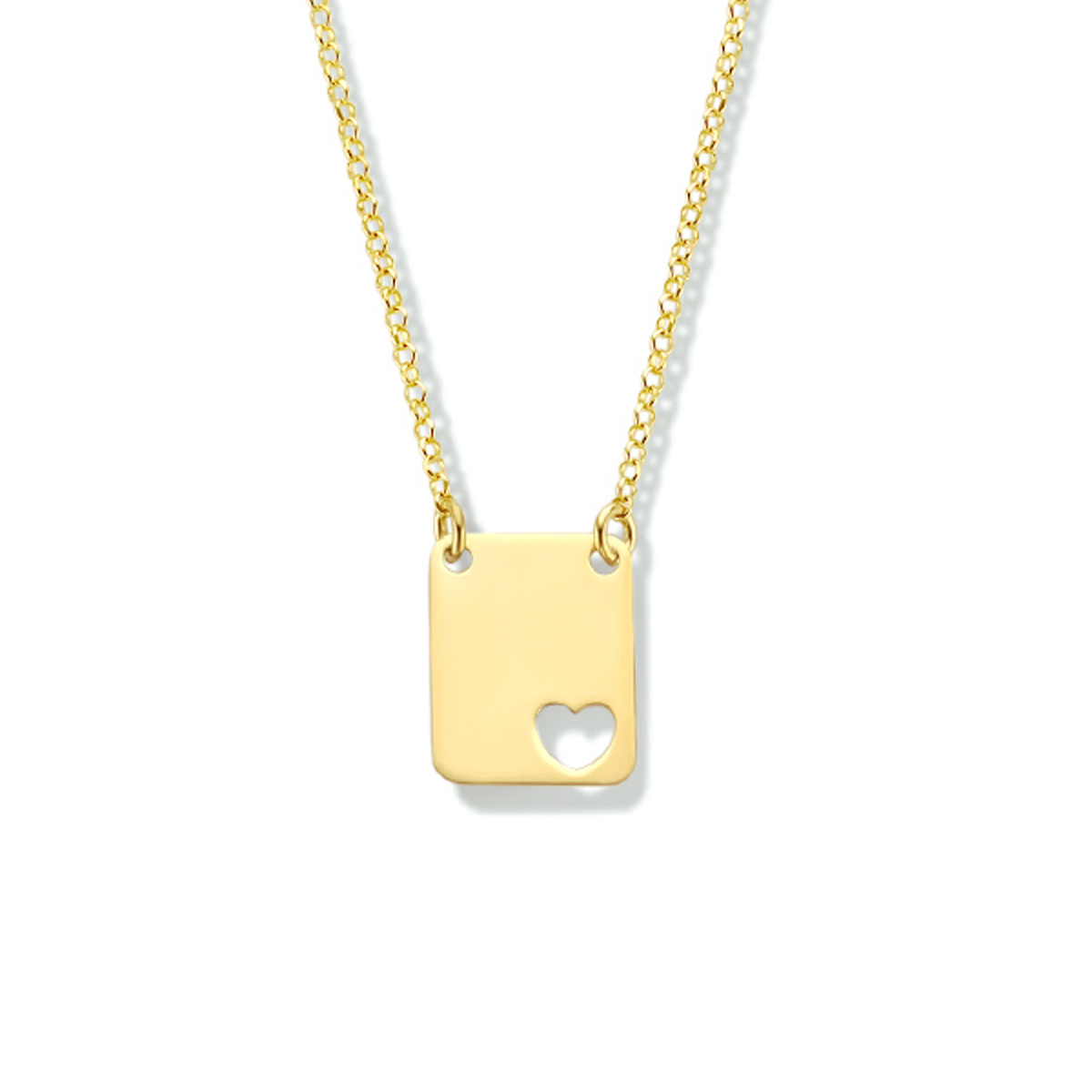 Verguld op 925 zilveren graveercollier uitgevoerd met een hartje, met een dikte van 0.4mm en een karabijn sluiting. Het collier heeft een draaglengte van 40cm en een extensie van 4cm. De schakelbreedte is 1.3mm. Geen garantie op plating.