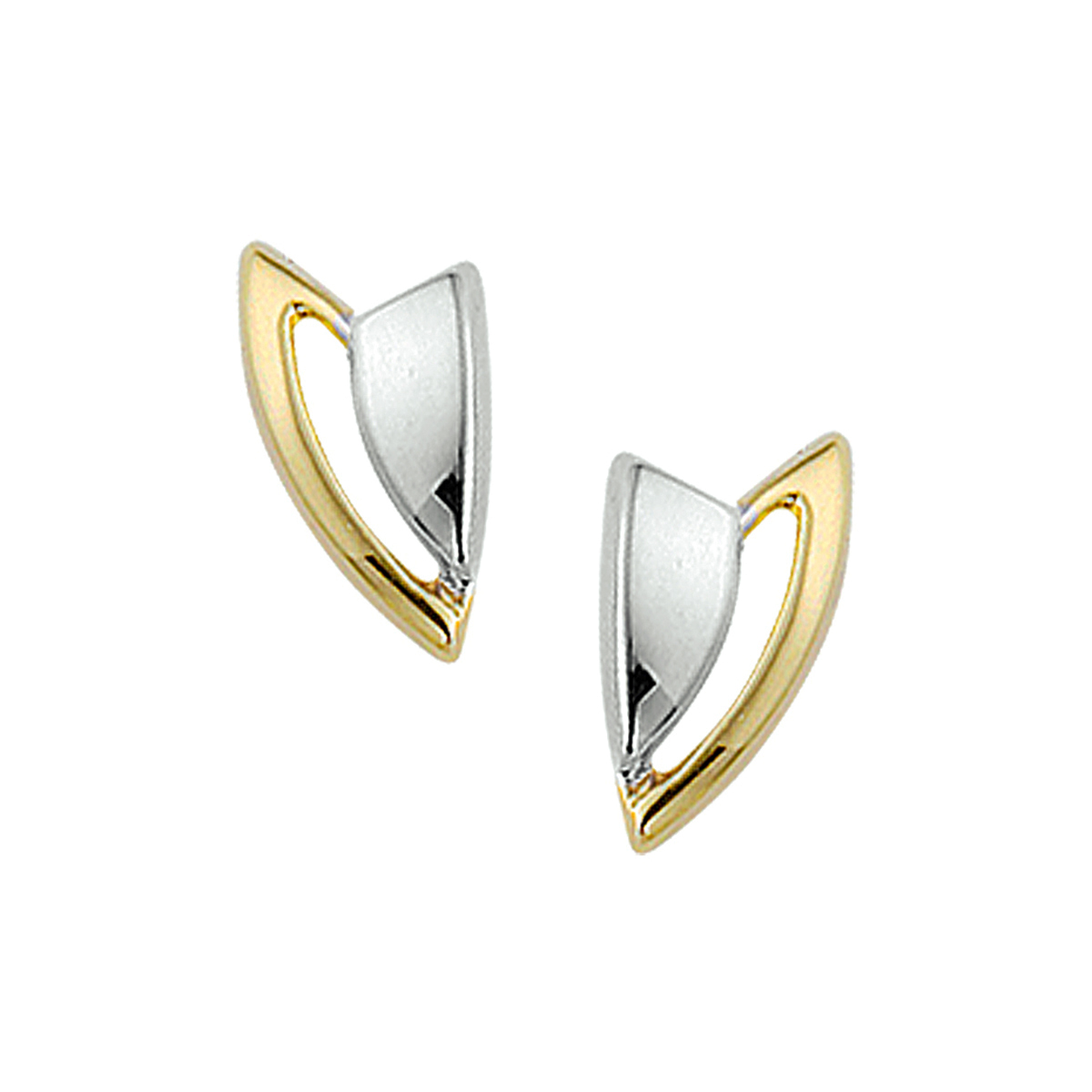 Bicolor wit- en geelgouden oorknoppen met een poli afwerking.