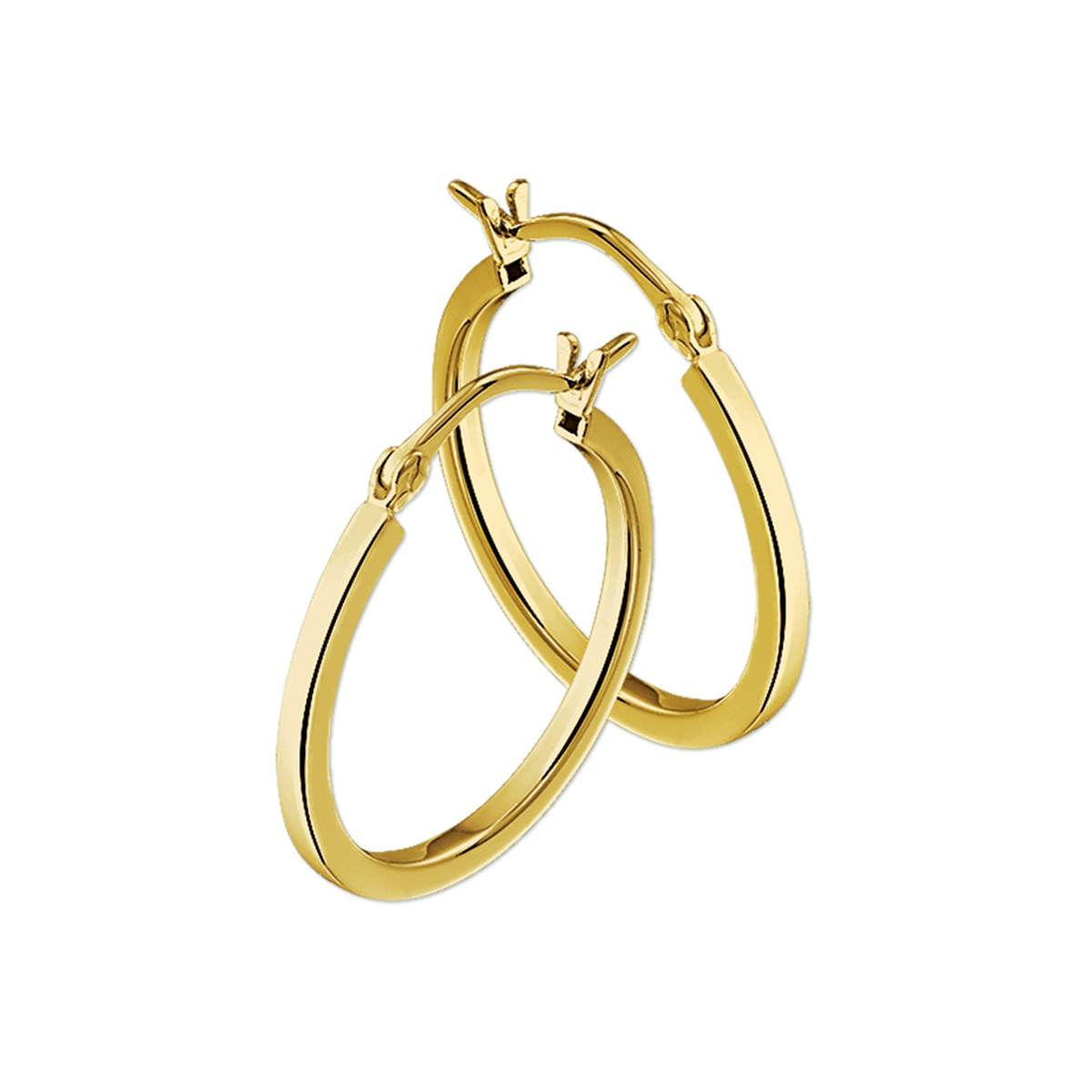 Geelgouden oorringen met een vierkante buis en een scharnier-sluiting.