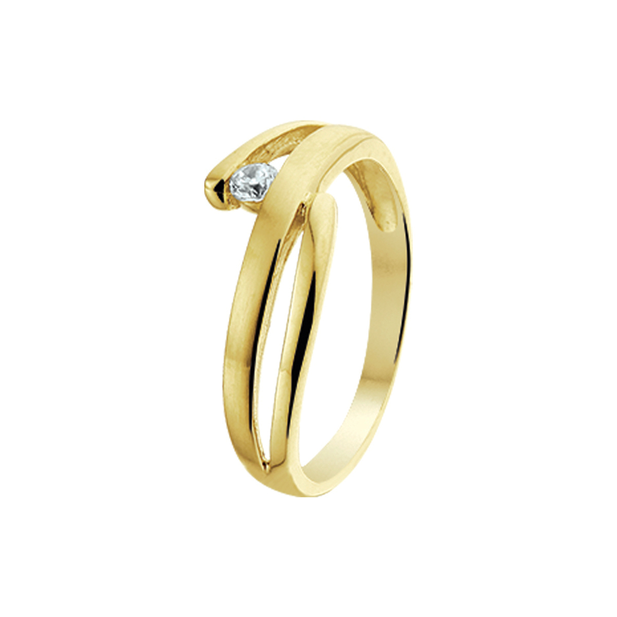 ring zirkonia poli/mat 14K geelgoud