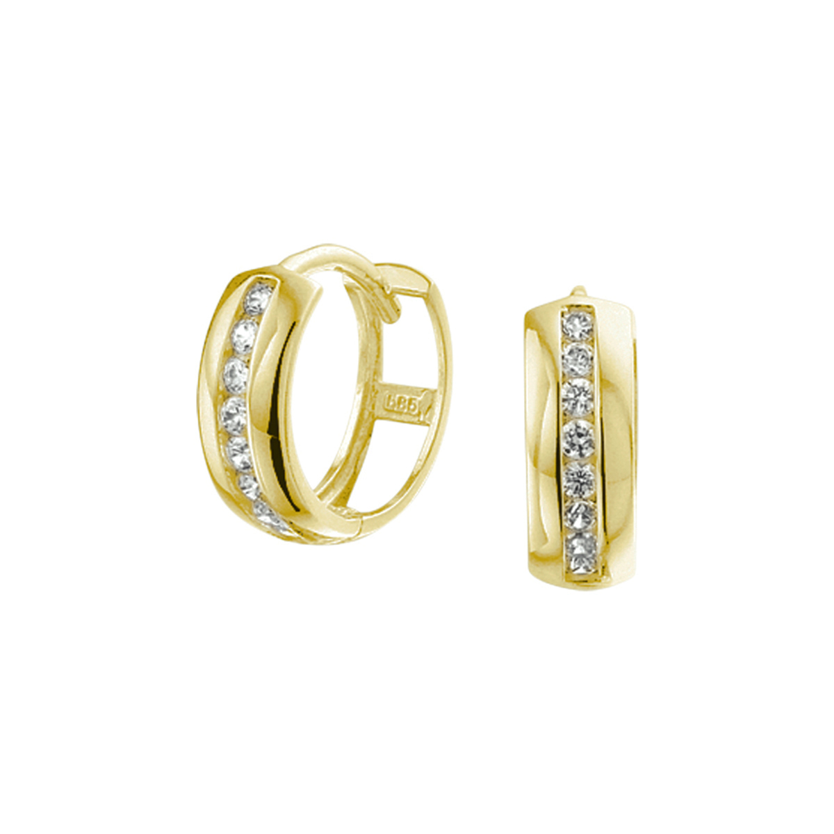 Geelgouden klapoorringen met zirkonia.