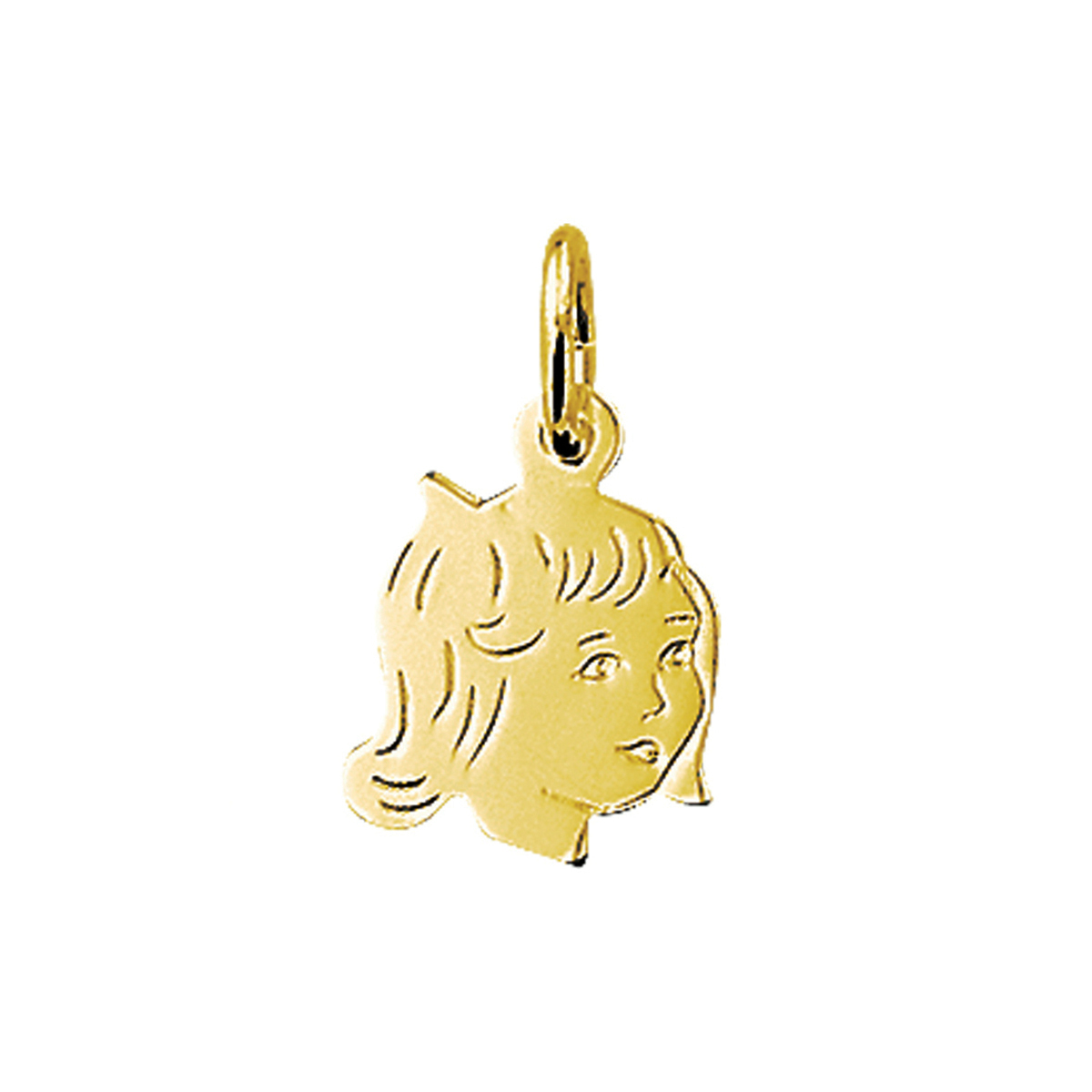 Geelgouden hanger met een kinderhoofdje.