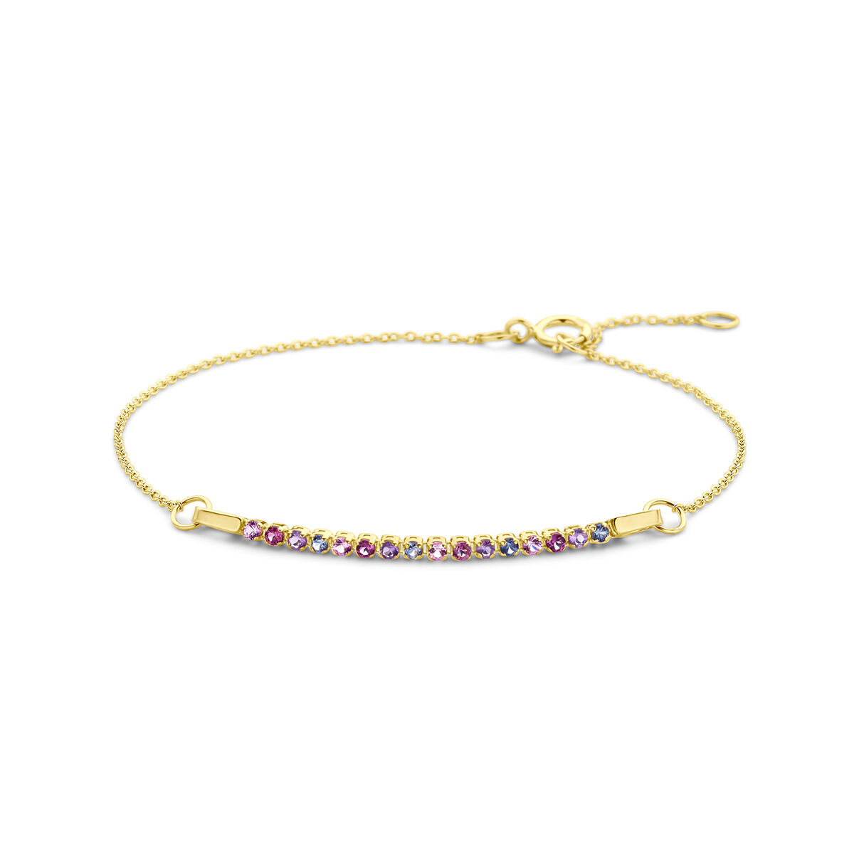 14 karaats geelgouden armband met diverse kleurstenen 