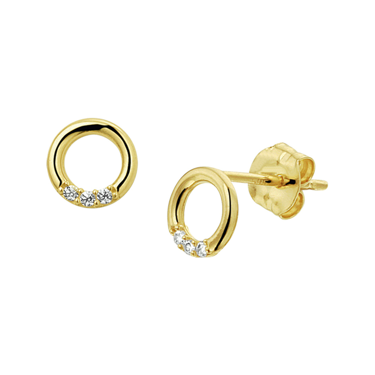 Geelgouden oorknoppen met een diameter van 5.5mm uitgevoerd met stevige poussette sluiting.