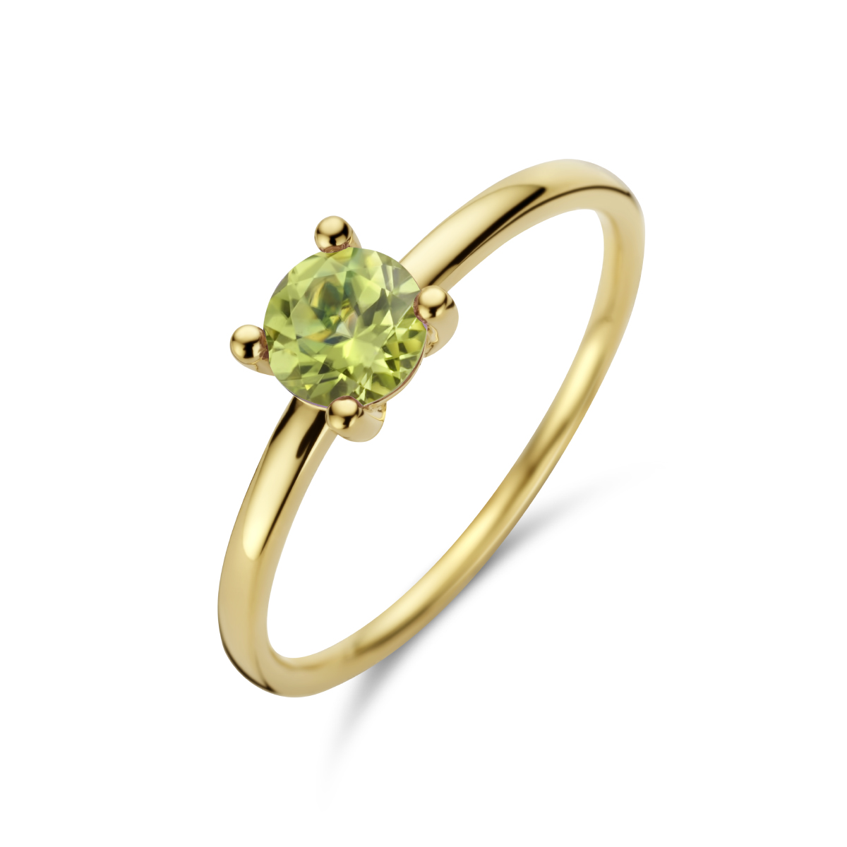 14k Geelgouden ring uitgevoerd met schitterend peridot.
